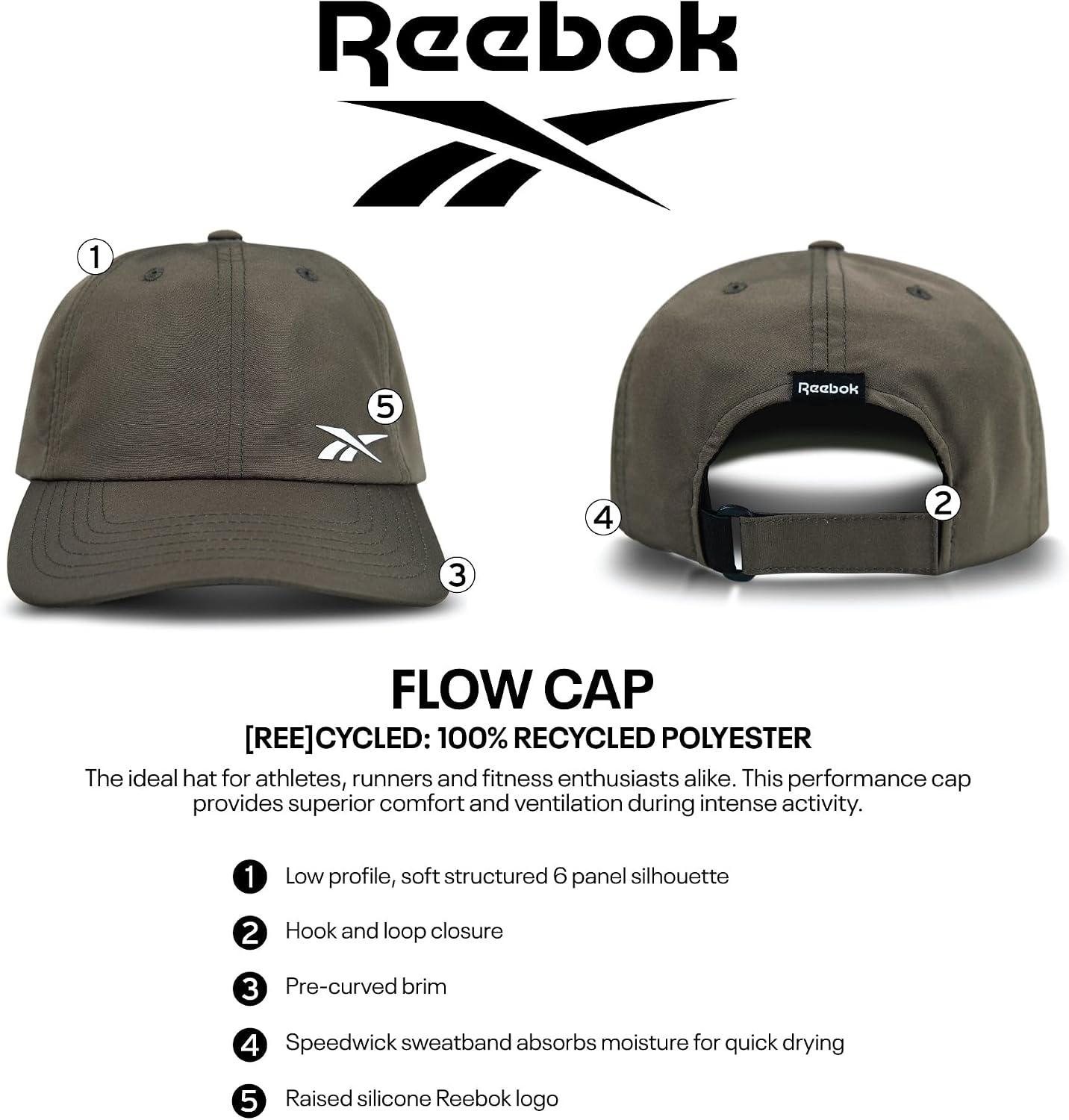 image:imageReebok Running Flow Hat Men Women Lightweight Performance Adjustable Reflective Low Profile Athletic TrainingFlow Red