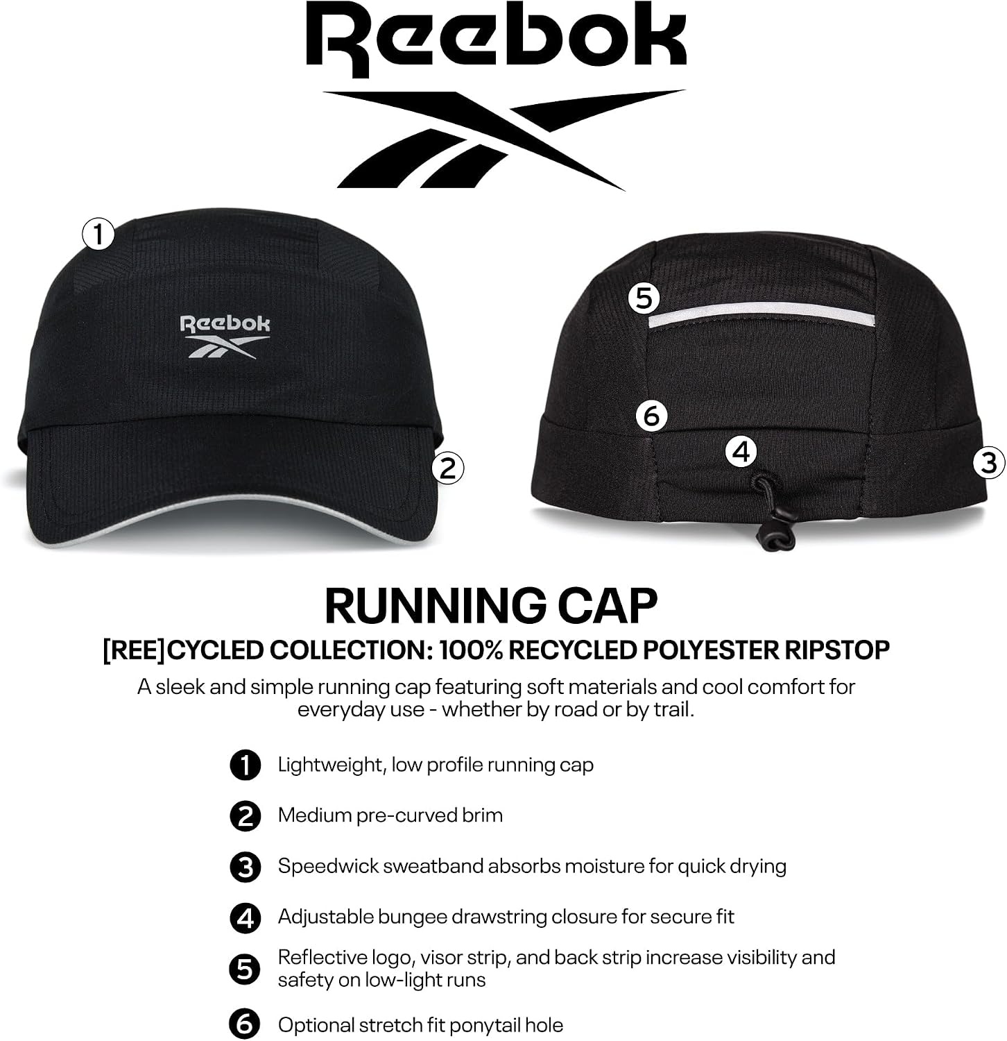image:imageReebok Running Hat Performance Athletic Lightweight Quick Drying Sun Protection Reflective Recycled MaterialsOne Series Citrus Glow