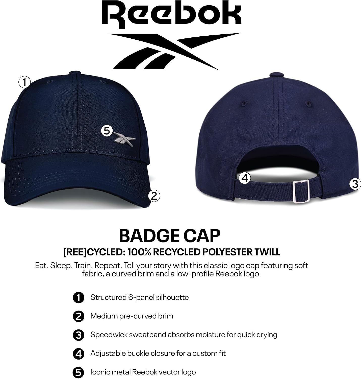 image:imageReebok Womens Badge Hat Golf Tennis Sports Performance Breathable Lightweight Quick Drying Sun ProtectionBadge Hoops Blue