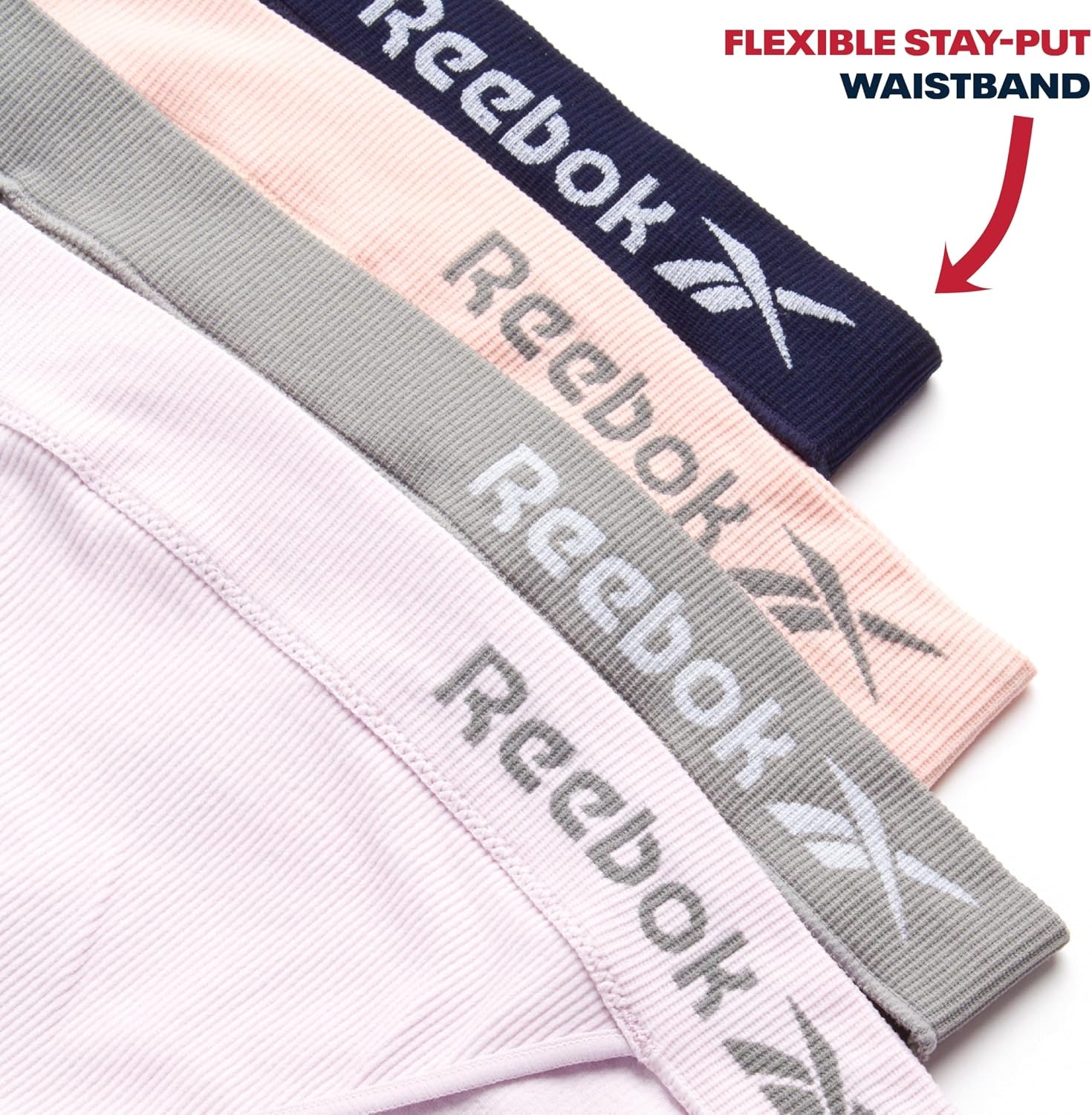 image:imageReebok Womens Bikini Underwear 4 Pack Stretch Ribbed Knit SXL Soft Textured Constructed Fabric Stretches with Every Move Classic Cut Sits Comfortably on the Hips All DayOrchidSharkskinLotusBlue