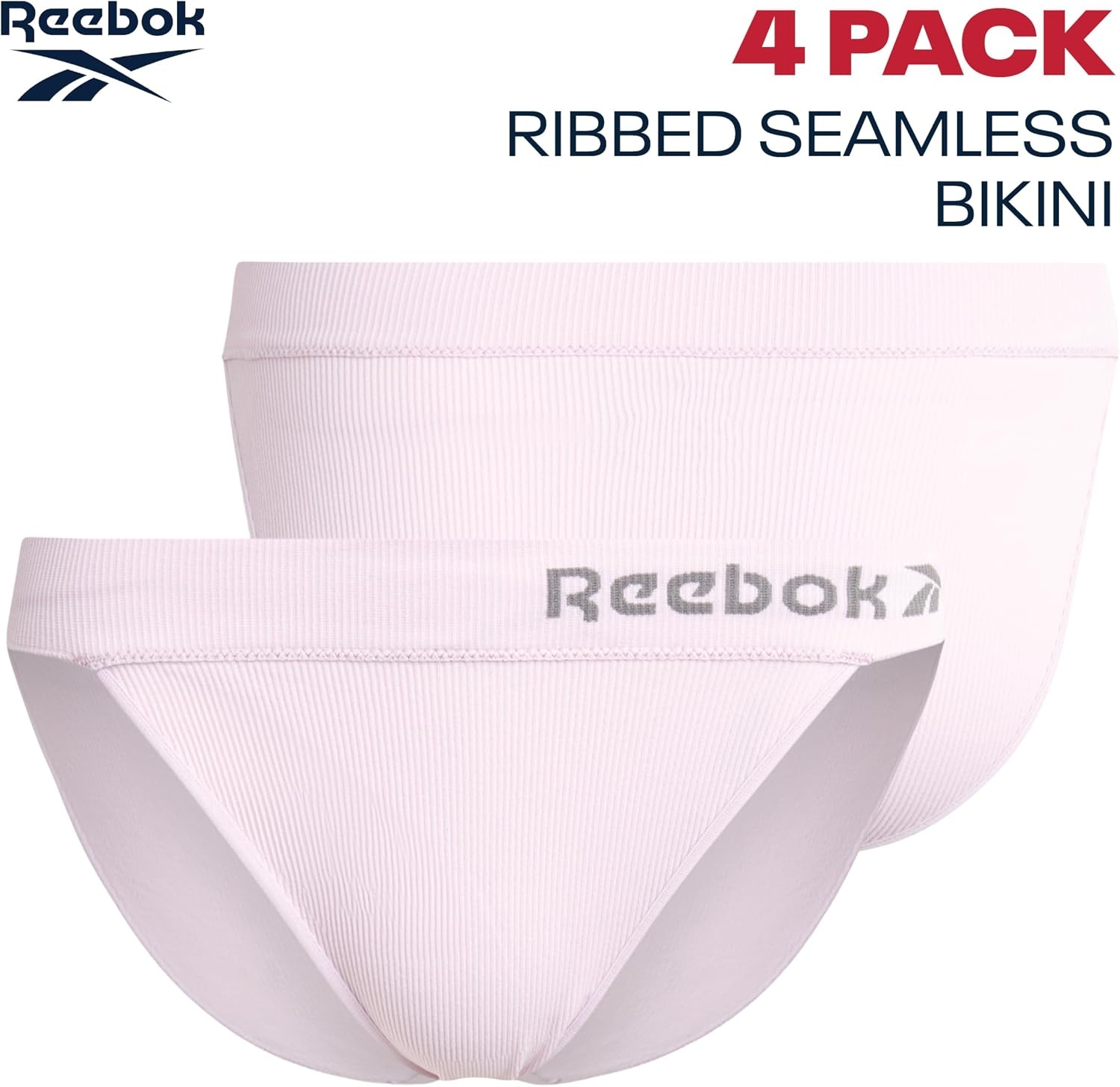 image:imageReebok Womens Bikini Underwear 4 Pack Stretch Ribbed Knit SXL Soft Textured Constructed Fabric Stretches with Every Move Classic Cut Sits Comfortably on the Hips All DayOrchidSharkskinLotusBlue