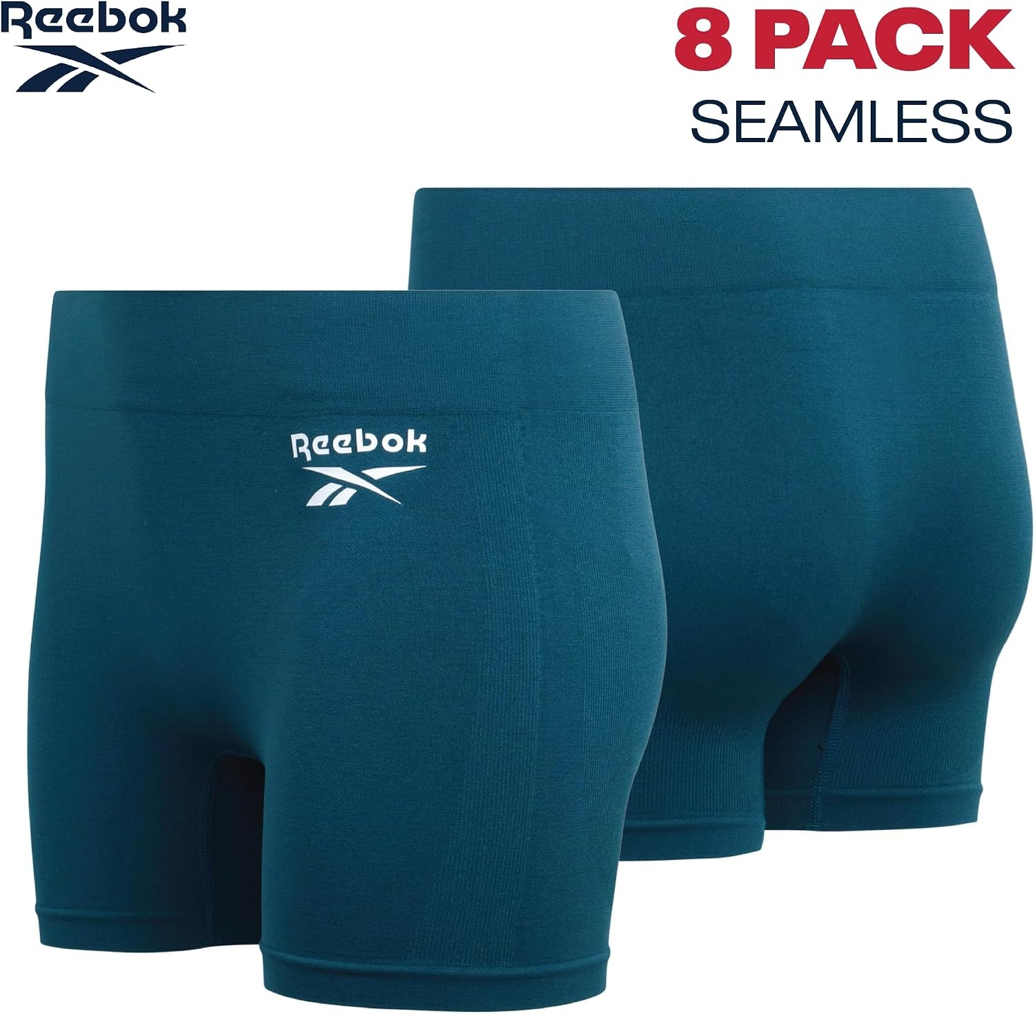 image:imageReebok Womens Boyshorts 8 Pack Performance Seamless Underwear for Women StayPut Design Moves with You Flexible 4Way Flexible Fabric Eliminates Lines and Everyday DiscomfortDeep TealBlack Seamless