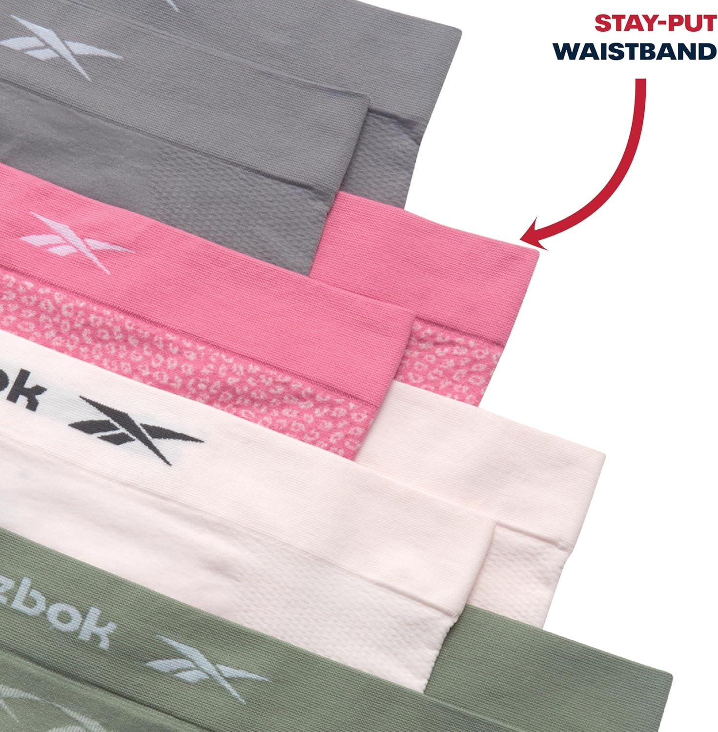 image:imageReebok Womens Boyshorts 8 Pack Performance Seamless Underwear for Women StayPut Design Moves with You Flexible 4Way Flexible Fabric Eliminates Lines and Everyday DiscomfortPrintsPinkMedium Grey