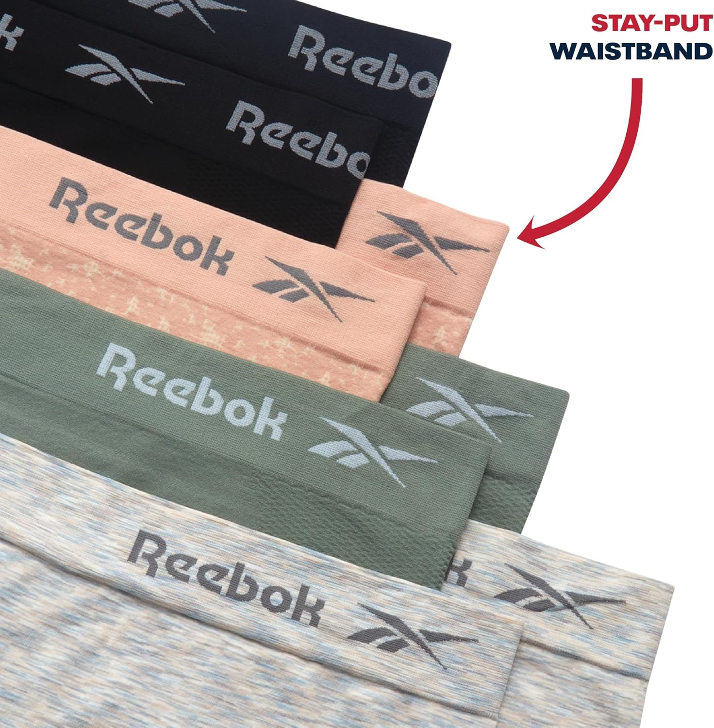 image:imageReebok Womens Boyshorts 8 Pack Performance Seamless Underwear for Women StayPut Design Moves with You Flexible 4Way Flexible Fabric Eliminates Lines and Everyday DiscomfortRose Dust JacquardGreenBlackNatural Spacedye