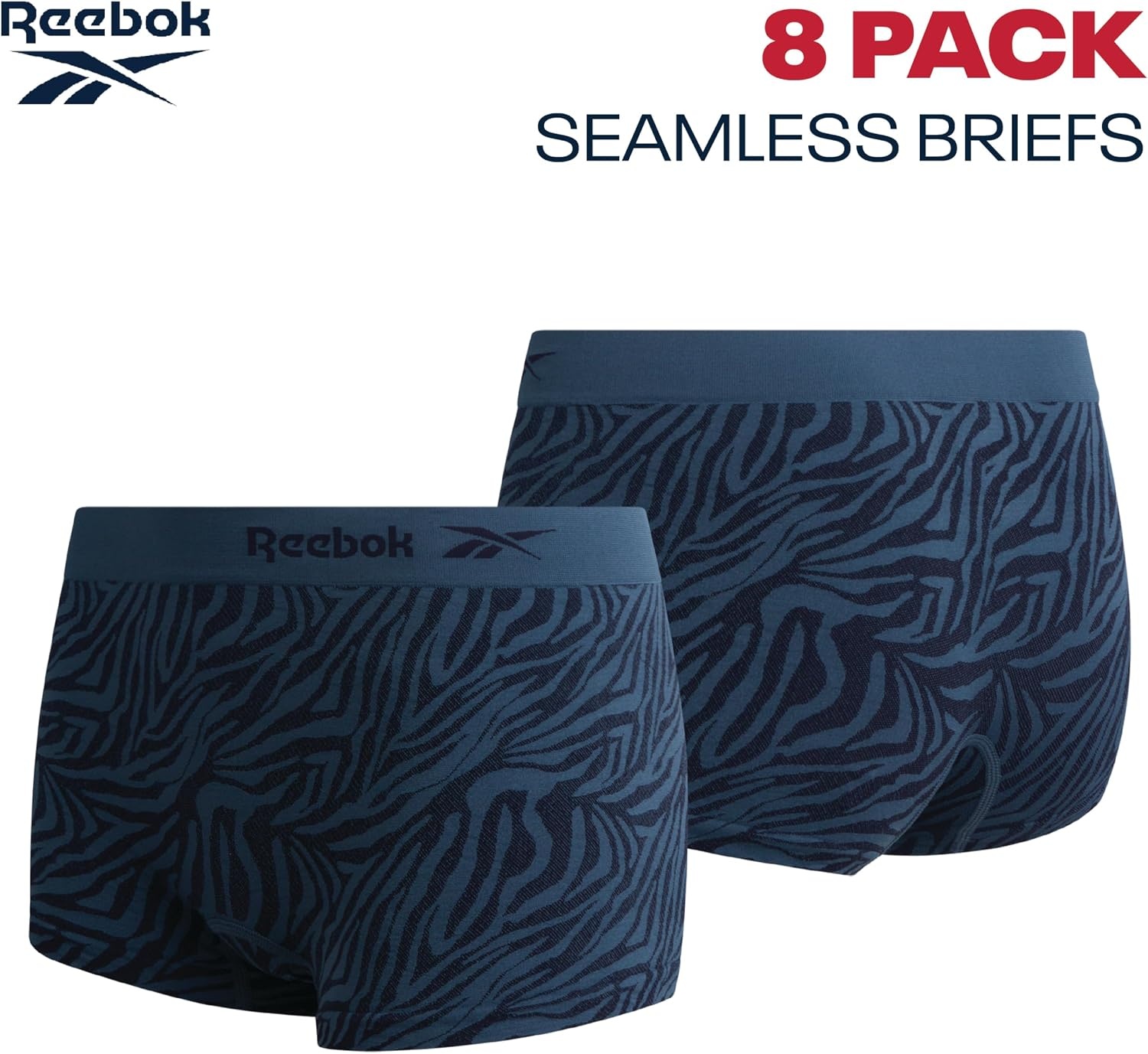 image:imageReebok Womens Boyshorts 8 Pack Performance Seamless Underwear for Women StayPut Design Moves with You Flexible 4Way Flexible Fabric Eliminates Lines and Everyday DiscomfortBlue JacquardSteel GreyEvening BlueNatural Spacedye