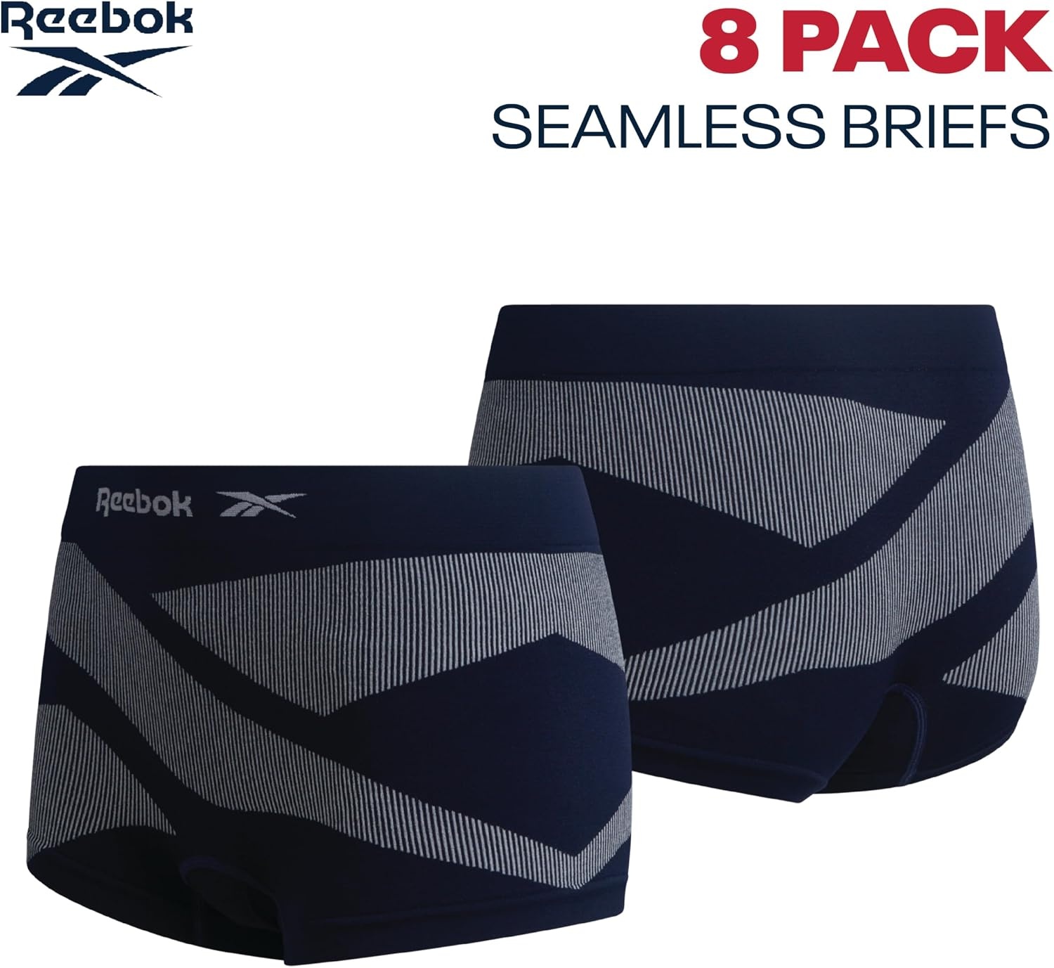 image:imageReebok Womens Boyshorts 8 Pack Performance Seamless Underwear for Women StayPut Design Moves with You Flexible 4Way Flexible Fabric Eliminates Lines and Everyday DiscomfortBlue PrintPinkMedium GreyWhite Stripes