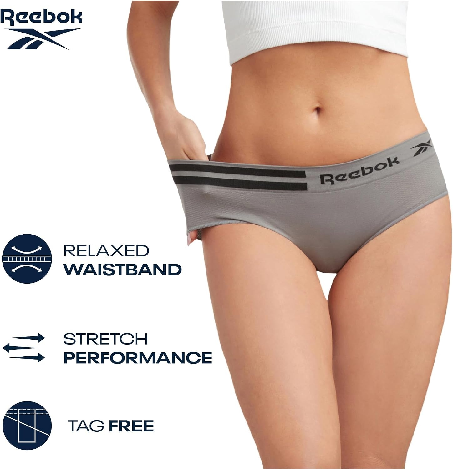image:imageReebok Womens Hipster Panties 6 Pack Soft Stretch Performance Seamless Underwear for Women with Tag Free Relaxed WaistbandBlack JacquardIrish CreamGreen6pk