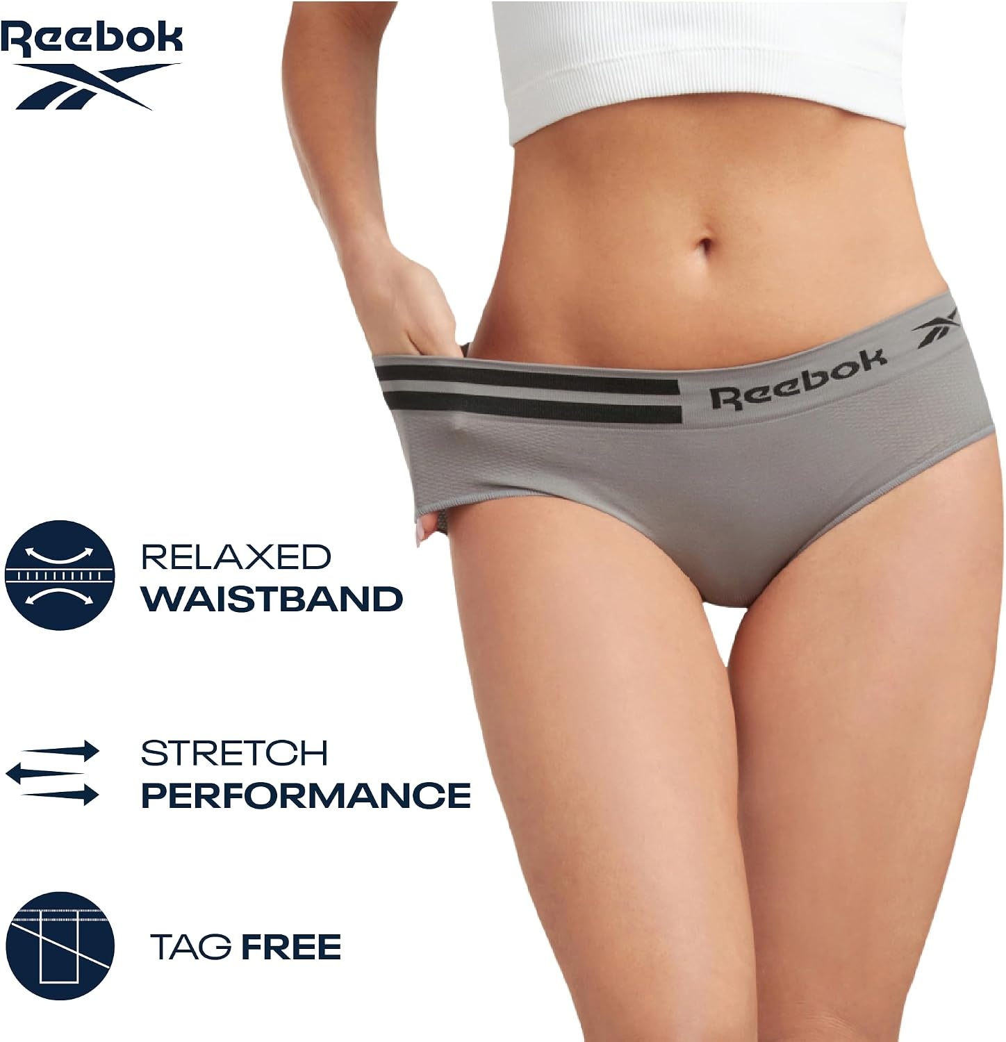 image:imageReebok Womens Hipster Panties 6 Pack Soft Stretch Bonded Seamless Underwear Sleek Smoothedge Edges Create a Smooth Look Under Leggings and Denim Lightweight Stretch Moves with Every WorkoutLeopardRose DustBlack
