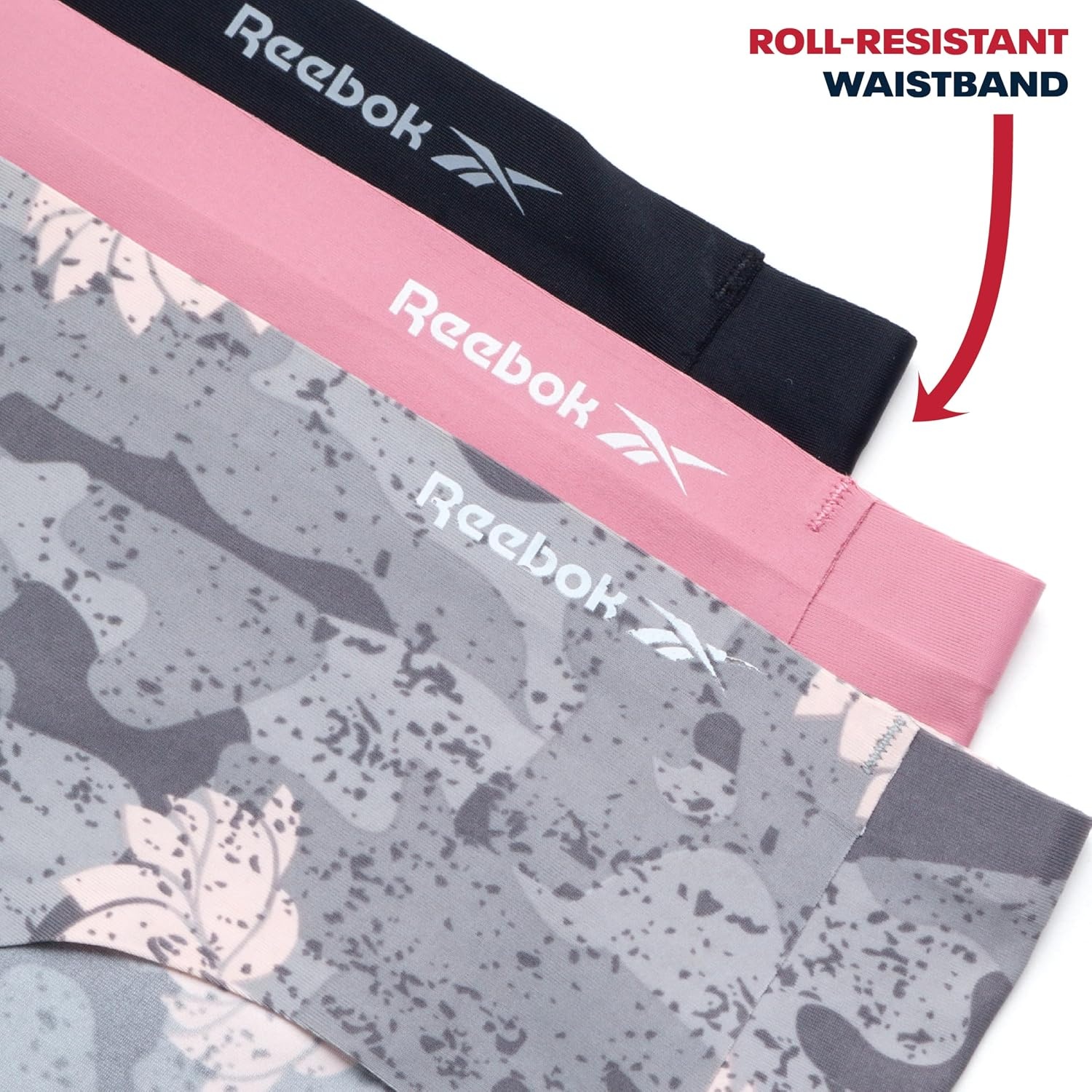 image:imageReebok Womens Hipster Panties 6 Pack Soft Stretch Bonded Seamless Underwear Sleek Smoothedge Edges Create a Smooth Look Under Leggings and Denim Lightweight Stretch Moves with Every WorkoutSharkskinFoxGloveBlack