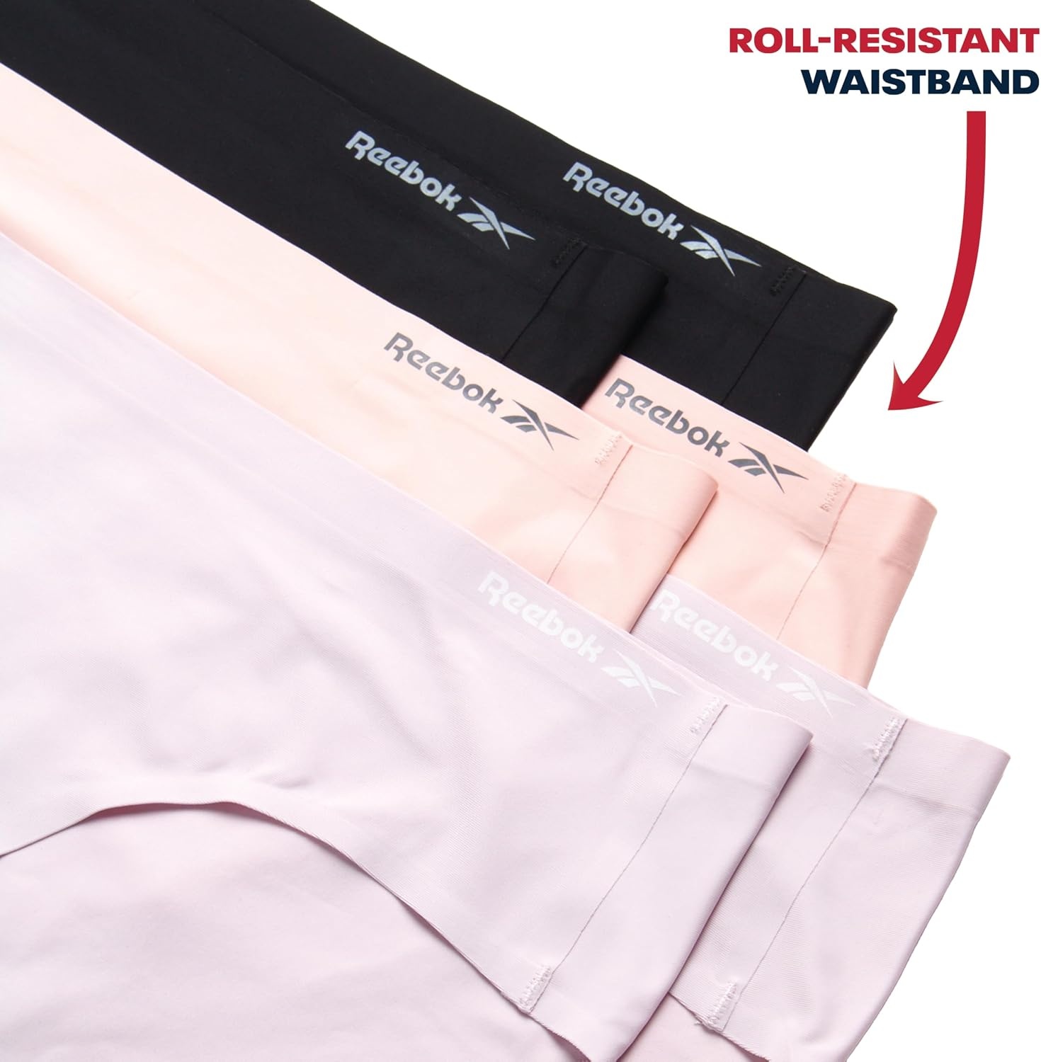 image:imageReebok Womens Hipster Panties 6 Pack Soft Stretch Bonded Seamless Underwear Sleek Smoothedge Edges Create a Smooth Look Under Leggings and Denim Lightweight Stretch Moves with Every WorkoutOrchid HushLotusBlack
