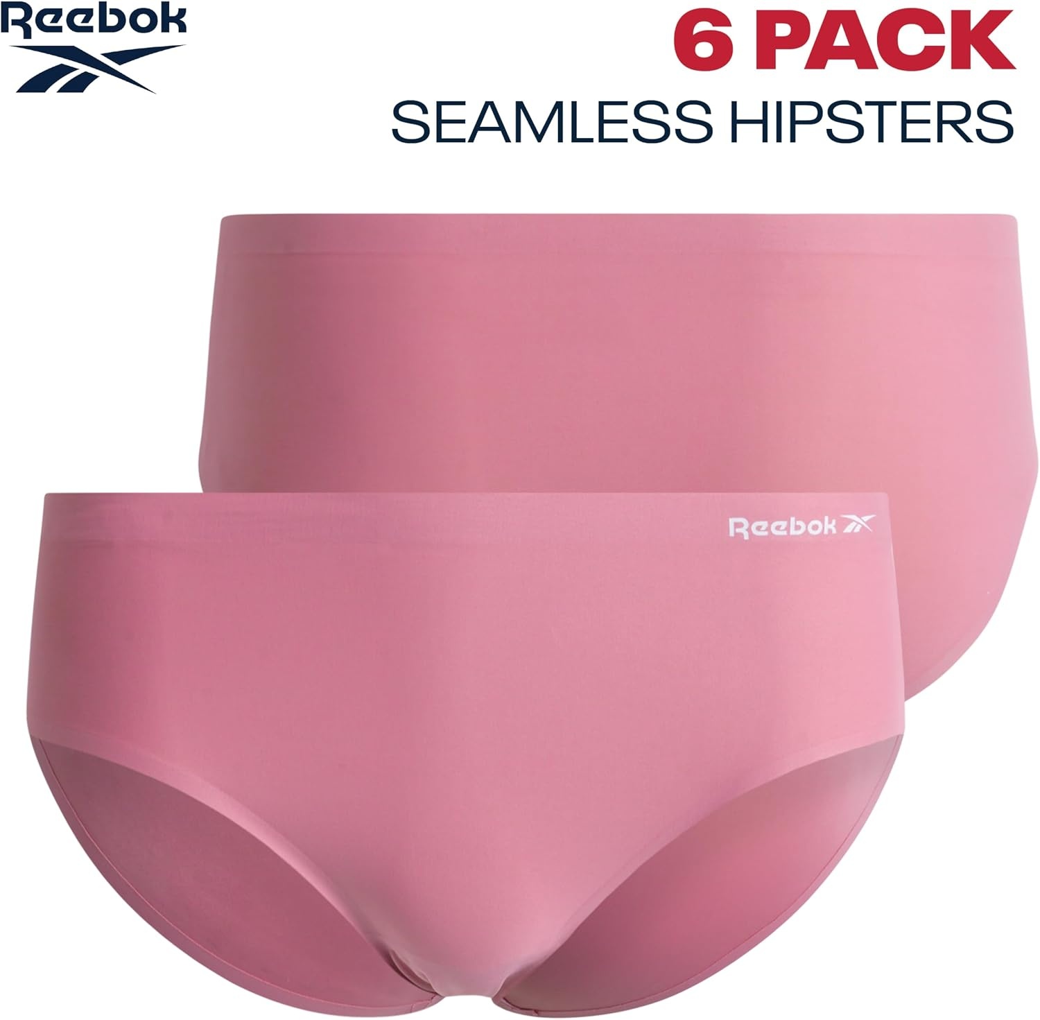 image:imageReebok Womens Hipster Panties 6 Pack Soft Stretch Bonded Seamless Underwear Sleek Smoothedge Edges Create a Smooth Look Under Leggings and Denim Lightweight Stretch Moves with Every WorkoutSharkskinFoxGloveBlack
