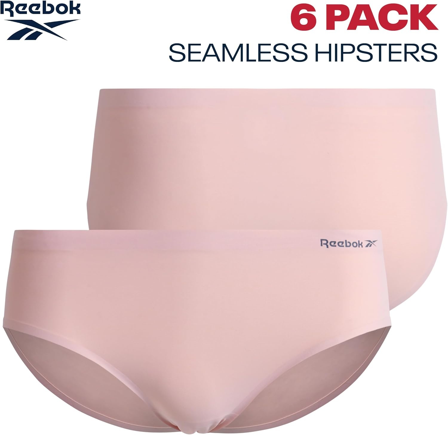 image:imageReebok Womens Hipster Panties 6 Pack Soft Stretch Bonded Seamless Underwear Sleek Smoothedge Edges Create a Smooth Look Under Leggings and Denim Lightweight Stretch Moves with Every WorkoutBlackLotusSky Blue