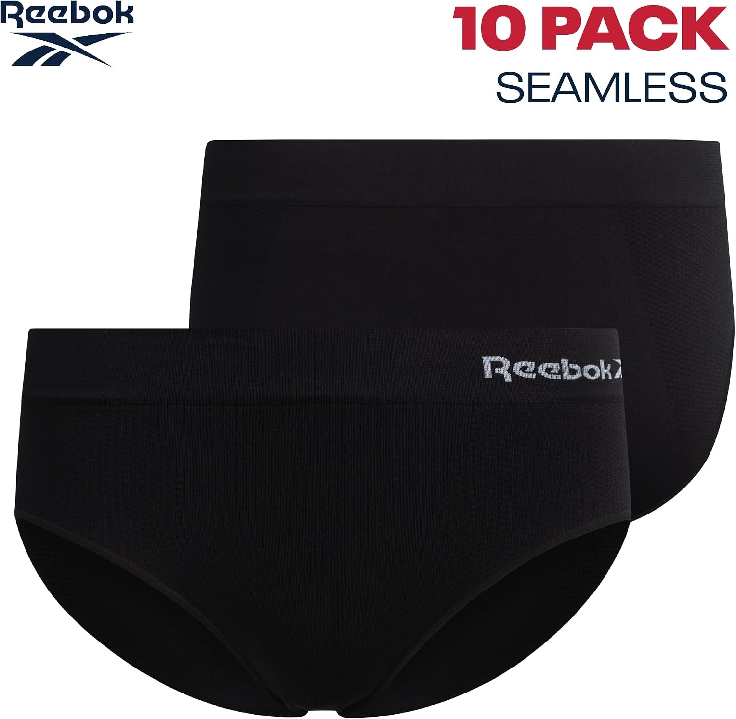 image:imageReebok Womens Hipster Panties Underwear Stretch TagFree Waistband 10 Pack Made for Busy Mornings Gym Sessions and Everyday Routines BarelyThere Feel Glides Under Any OutfitAll Black
