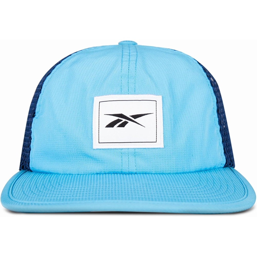 image:imageReebok Running Hat Performance Athletic Lightweight Quick Drying Sun Protection Reflective Recycled MaterialsVented Flat Brim Bold Cyan