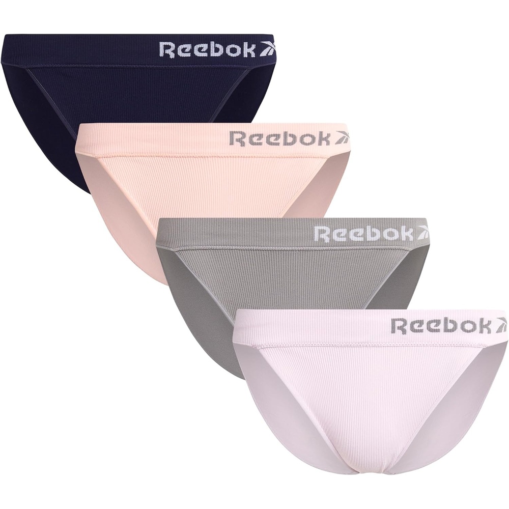 image:imageReebok Womens Bikini Underwear 4 Pack Stretch Ribbed Knit SXL Soft Textured Constructed Fabric Stretches with Every Move Classic Cut Sits Comfortably on the Hips All DayOrchidSharkskinLotusBlue