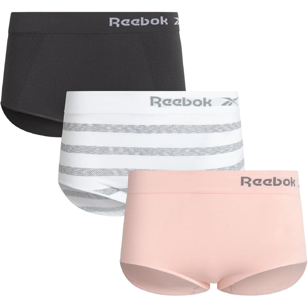 image:imageReebok Womens Briefs Underwear 3 Pack Soft Stretch Performance Tag Free Womens Underwear Seamless Brief PantiesWhite StripeLotusBlackened Pearl