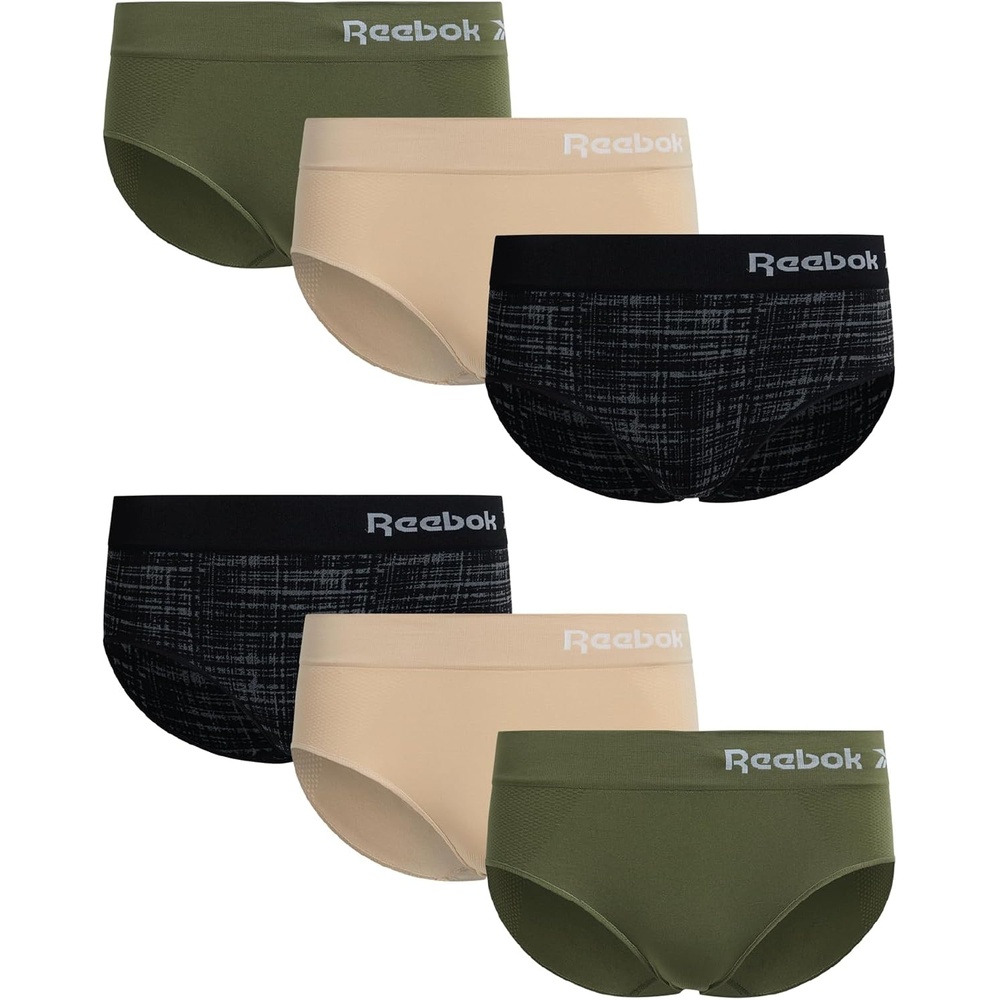 image:imageReebok Womens Hipster Panties 6 Pack Soft Stretch Performance Seamless Underwear for Women with Tag Free Relaxed WaistbandBlack JacquardIrish CreamGreen6pk