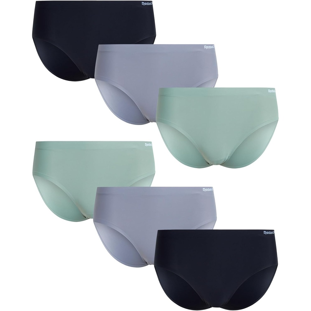 image:imageReebok Womens Hipster Panties 6 Pack Soft Stretch Bonded Seamless Underwear Sleek Smoothedge Edges Create a Smooth Look Under Leggings and Denim Lightweight Stretch Moves with Every WorkoutBlackSharkskinLily Pad