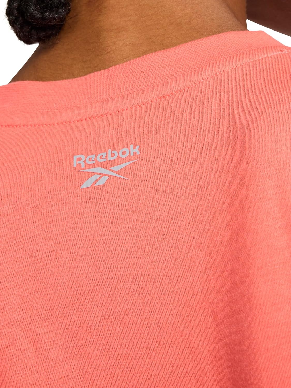 image:imageReebok Womens Big Logo 100 Cotton Lightweight Crewneck TShirt Relaxed FitSunset Coral Metallic Outline