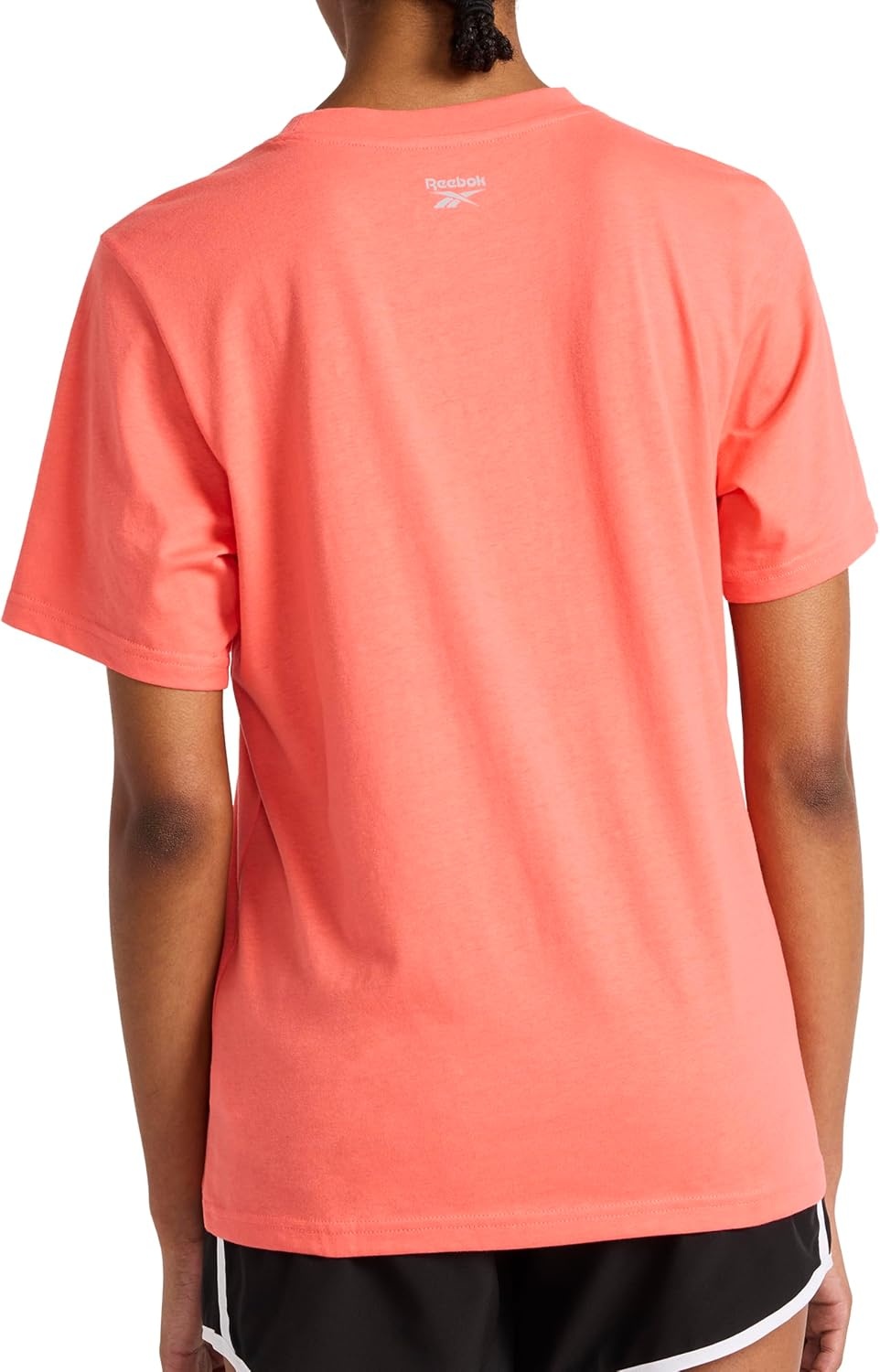 image:imageReebok Womens Big Logo 100 Cotton Lightweight Crewneck TShirt Relaxed FitSunset Coral Metallic Outline