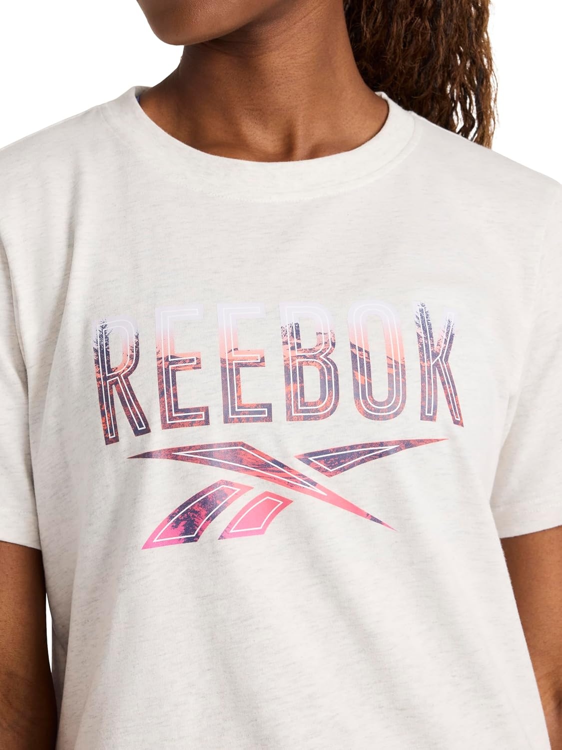 image:imageReebok Womens Big Logo 100 Cotton Lightweight Crewneck TShirt Relaxed FitVector Chalk Heather