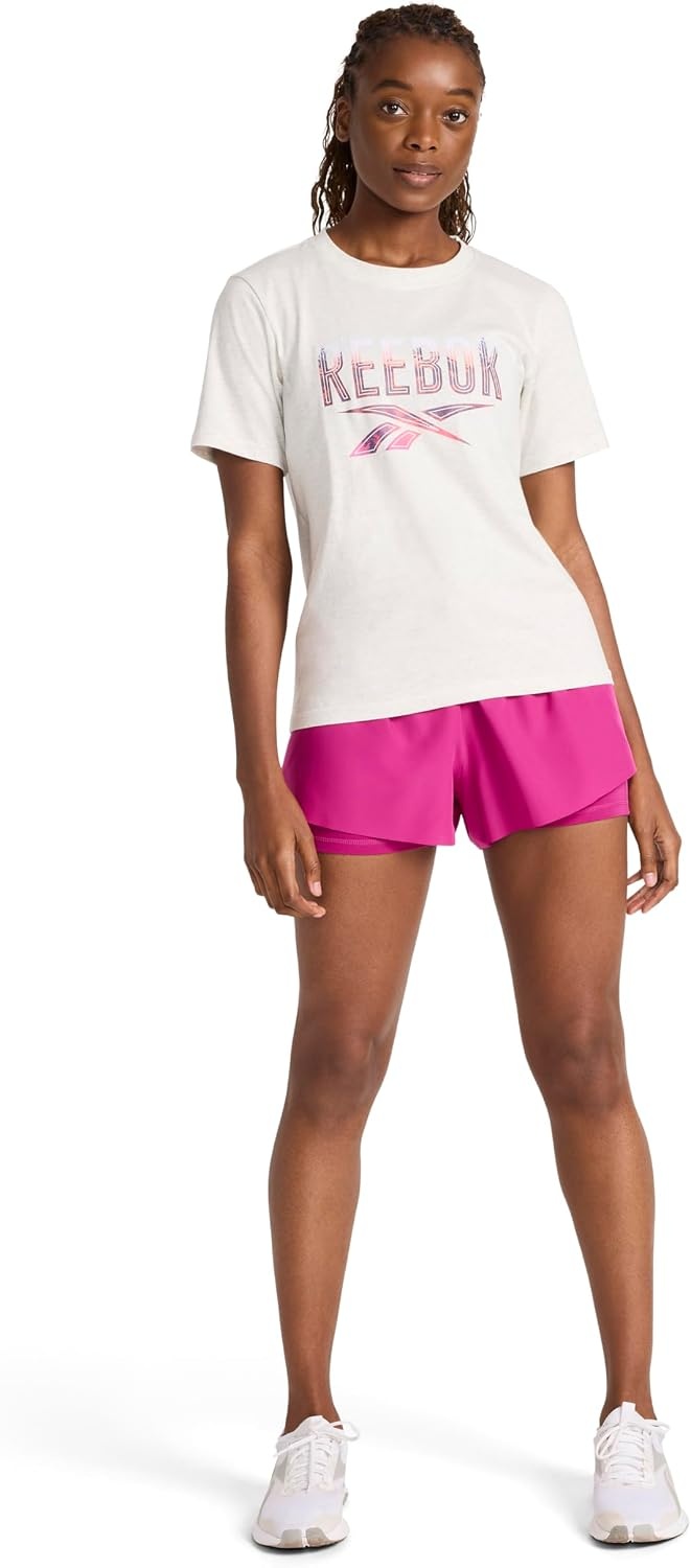 image:imageReebok Womens Big Logo 100 Cotton Lightweight Crewneck TShirt Relaxed FitVector Chalk Heather
