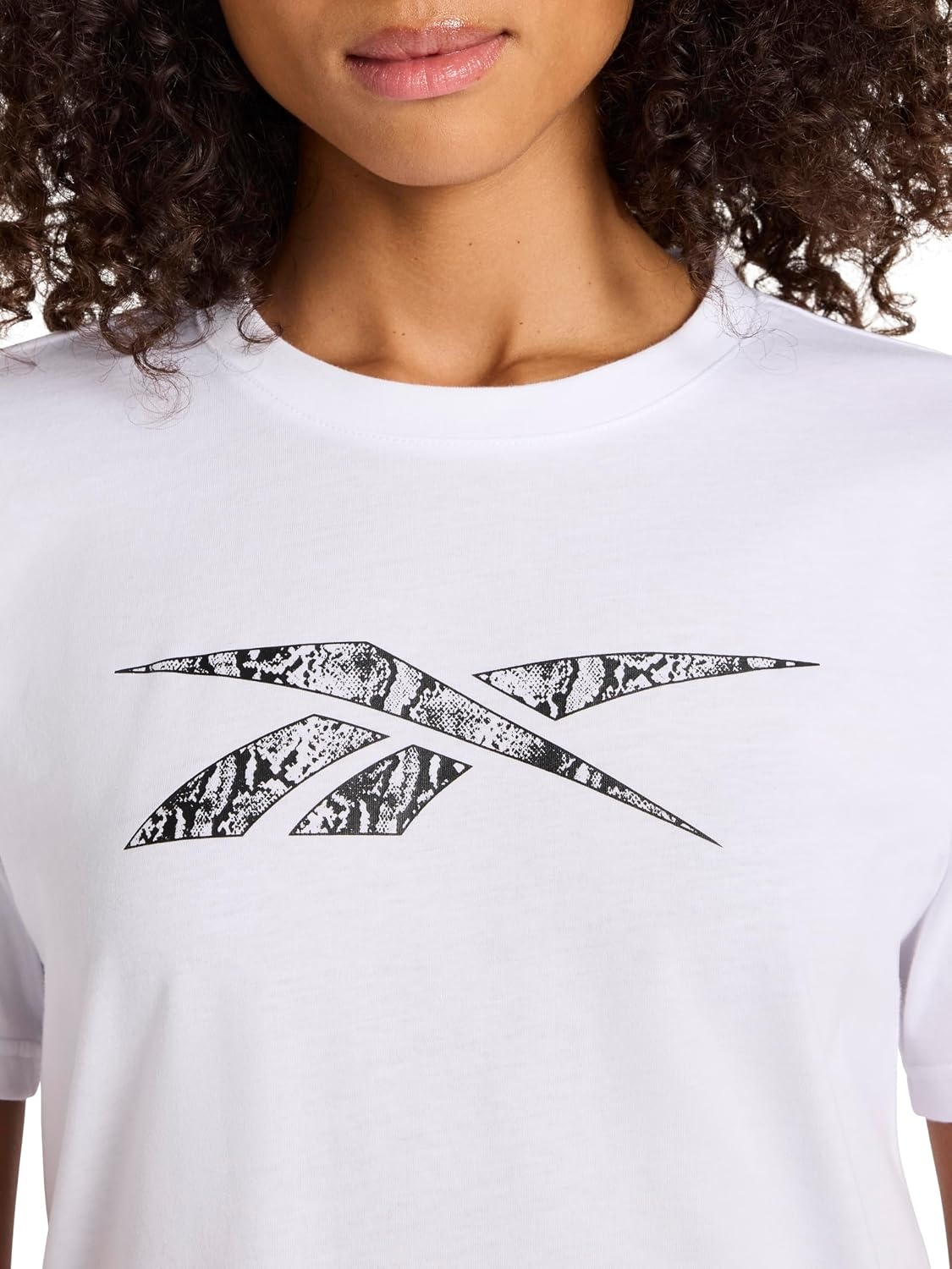 image:imageReebok Womens Big Logo 100 Cotton Lightweight Crewneck TShirt Relaxed FitWhite Snake