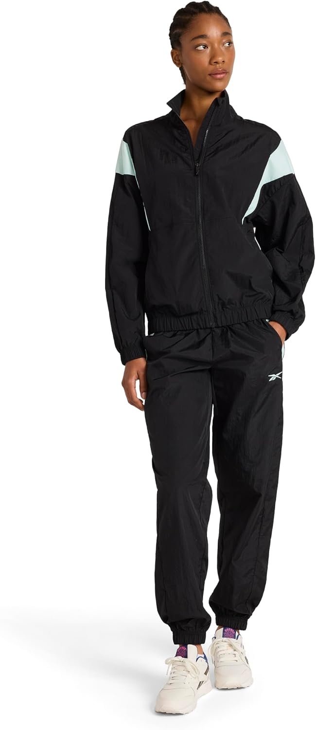 image:imageReebok Womens Bv Woven Jacket Standard Fit Lightweight Nylon Woven FabricBlackGlitch Aqua