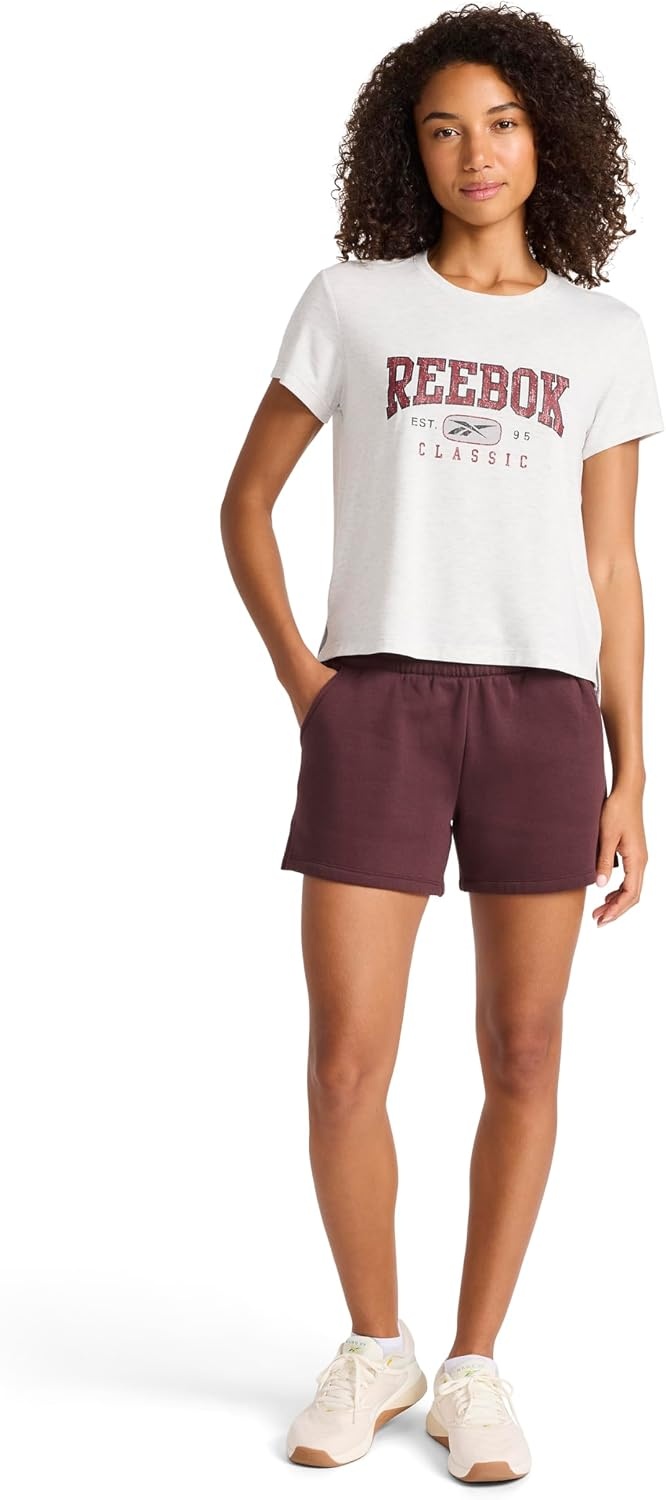 image:imageReebok Womens Classic Athletic Graphic Crewneck Cropped TShirtEgret HeatherRetro Red