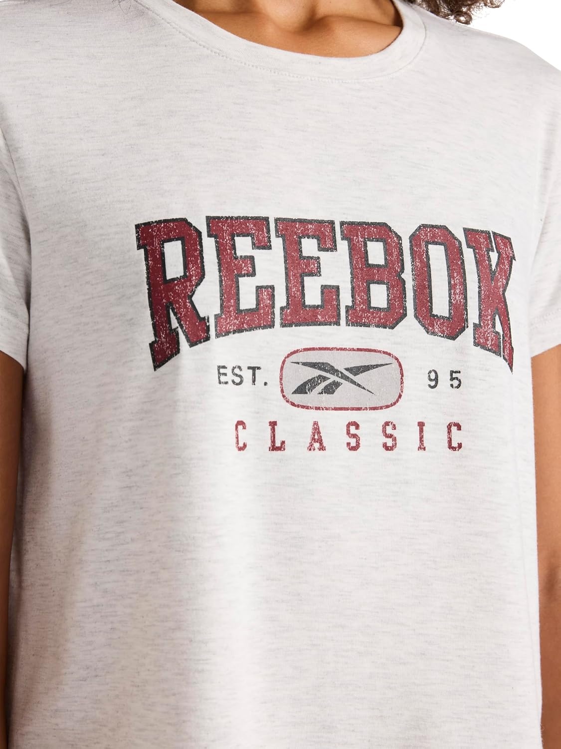 image:imageReebok Womens Classic Athletic Graphic Crewneck Cropped TShirtEgret HeatherRetro Red