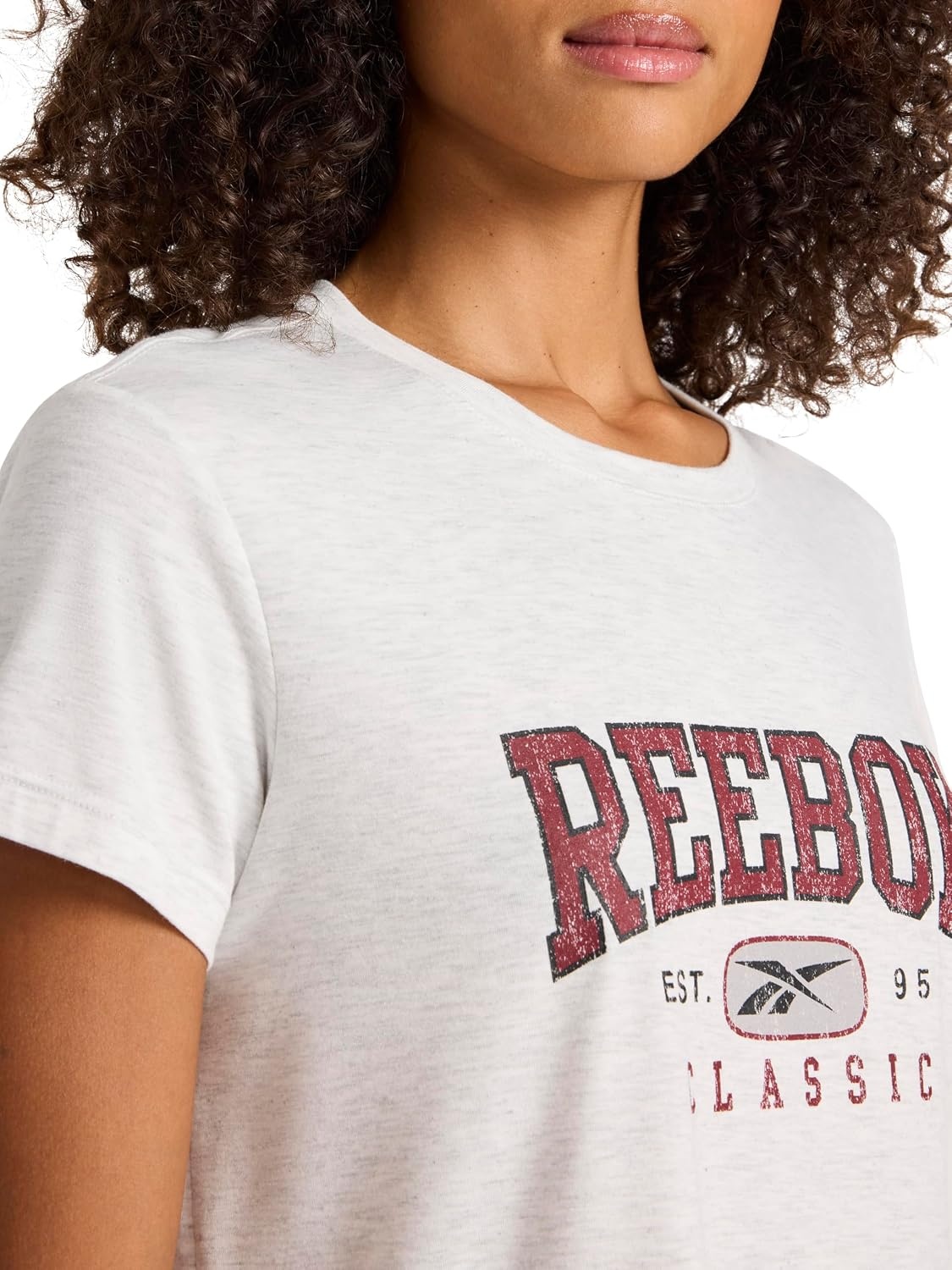 image:imageReebok Womens Classic Athletic Graphic Crewneck Cropped TShirtEgret HeatherRetro Red