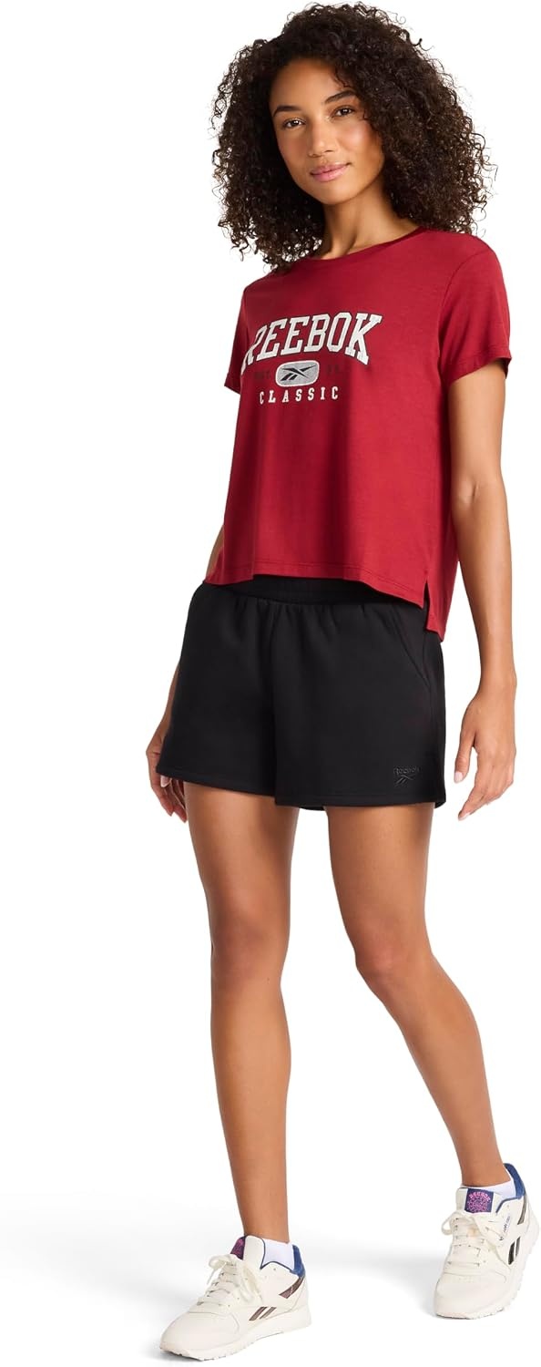 image:imageReebok Womens Classic Summer Sweat 45 Short Standard Fit Lightweight CottonPoly FabricBlack