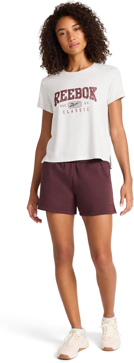 image:imageReebok Womens Classic Summer Sweat 45 Short Standard Fit Lightweight CottonPoly FabricFudge