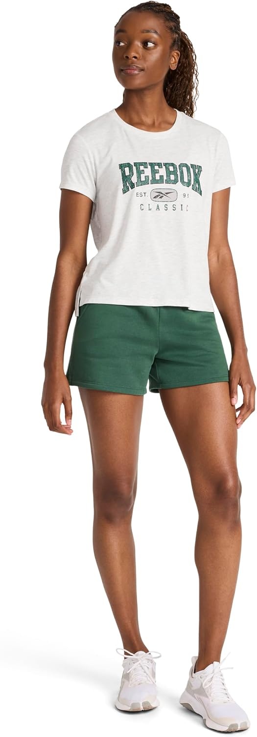image:imageReebok Womens Classic Summer Sweat 45 Short Standard Fit Lightweight CottonPoly FabricPineneedle