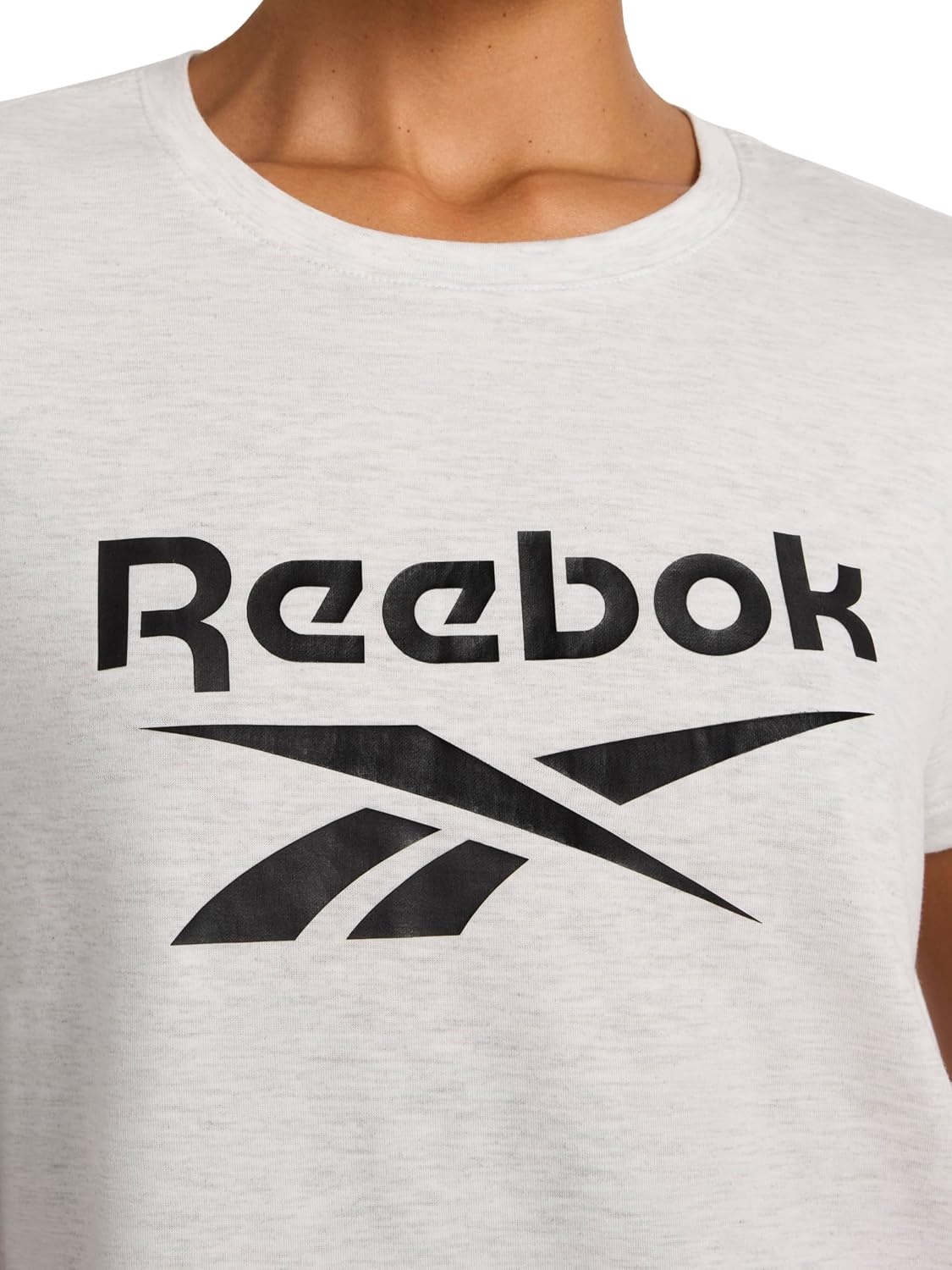 image:imageReebok Womens Crewneck TShirt Standard Fit Lightweight Stretch Poly Soft Jersey FabEgret Heather