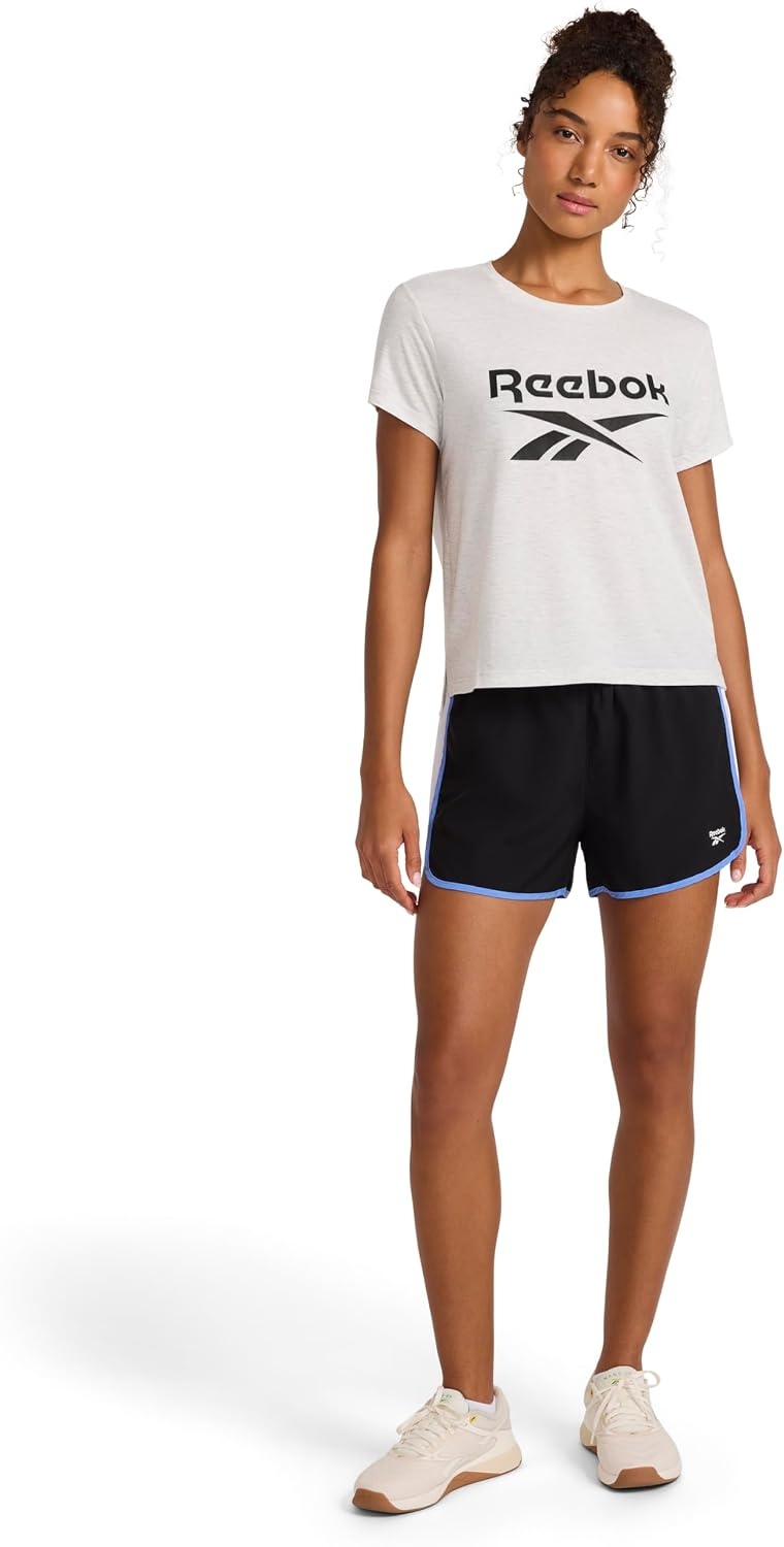 image:imageReebok Womens Crewneck TShirt Standard Fit Lightweight Stretch Poly Soft Jersey FabEgret Heather