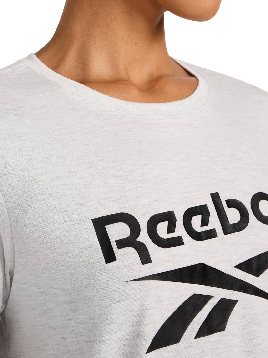 image:imageReebok Womens Crewneck TShirt Standard Fit Lightweight Stretch Poly Soft Jersey FabEgret Heather