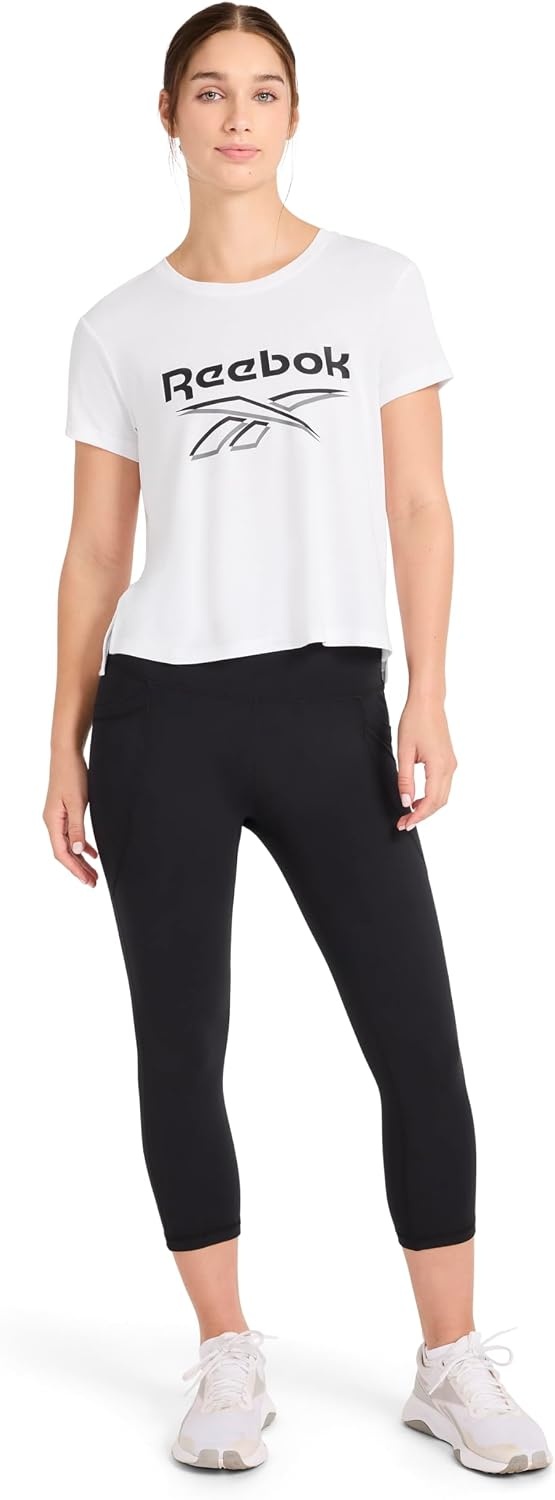 image:imageReebok Womens Crewneck TShirt Standard Fit Lightweight Stretch Poly Soft Jersey FabStark White