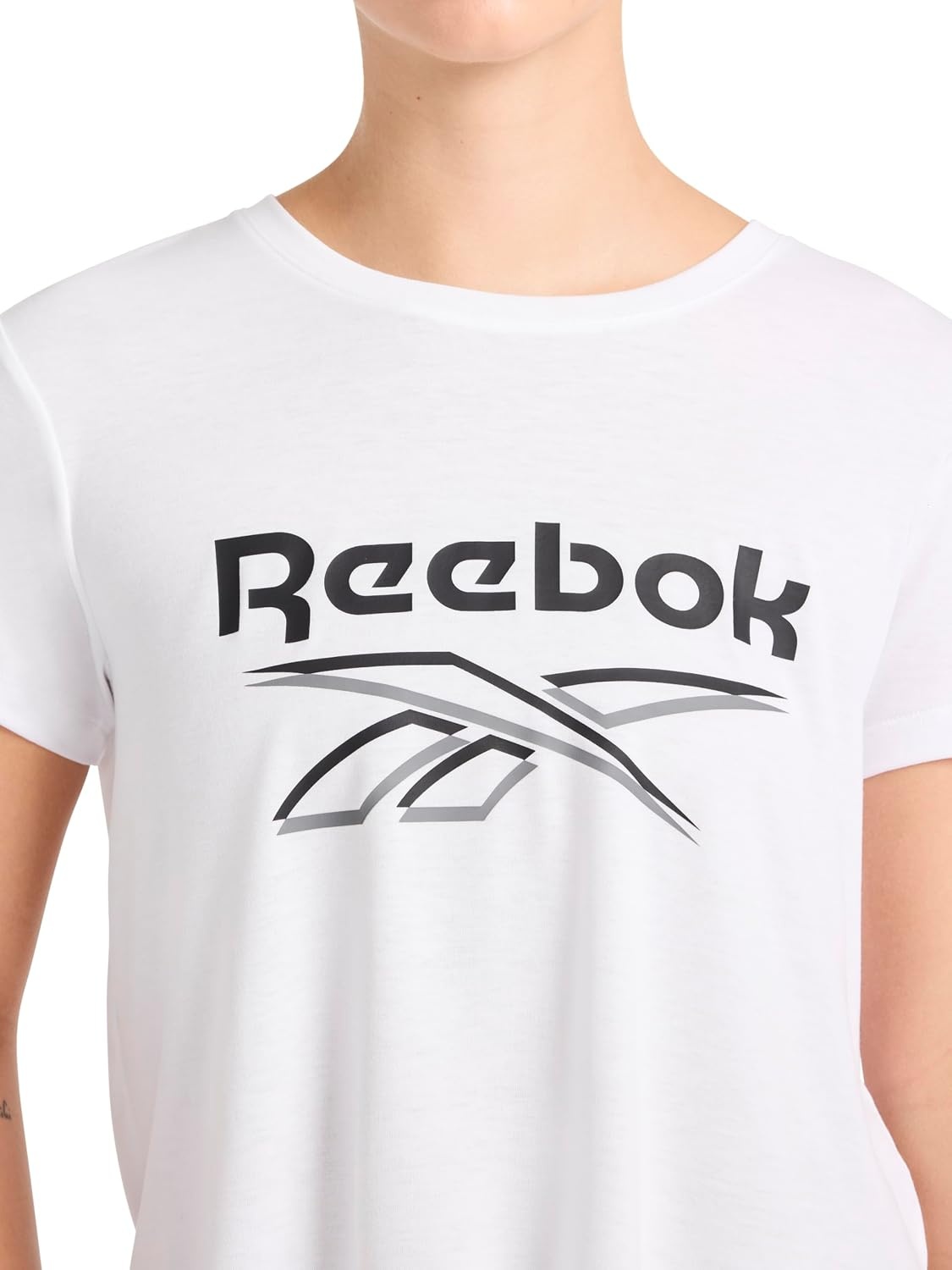 image:imageReebok Womens Crewneck TShirt Standard Fit Lightweight Stretch Poly Soft Jersey FabStark White