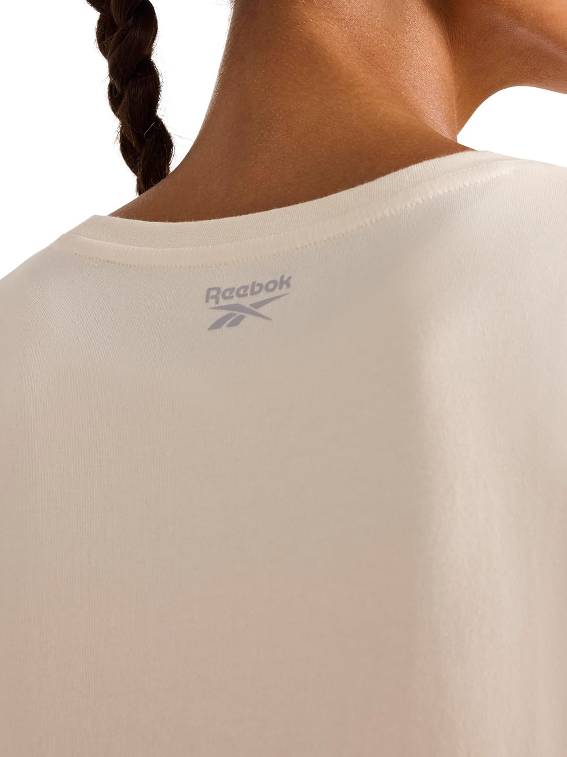 image:imageReebok Womens Embroidery Hit Graphic Crewneck TShirt Standard Fit Lightweight Stretch Cotton FabricAlabaster Standard