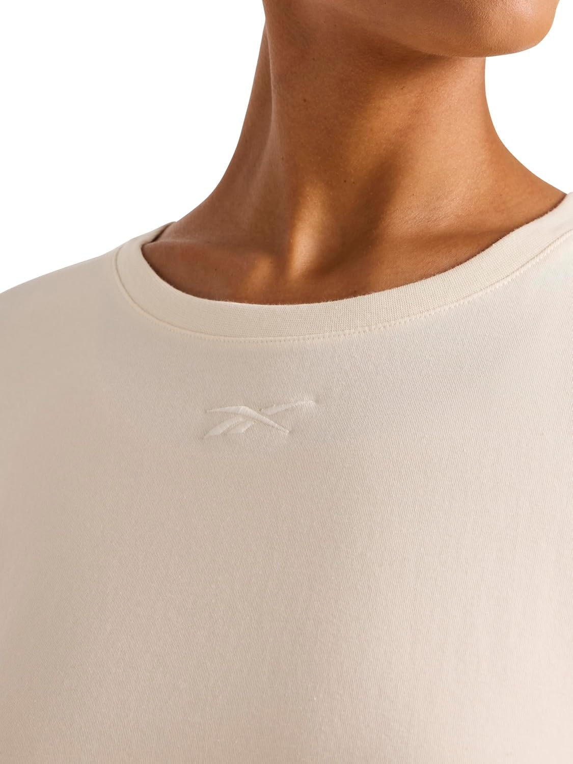 image:imageReebok Womens Embroidery Hit Graphic Crewneck TShirt Standard Fit Lightweight Stretch Cotton FabricAlabaster Standard