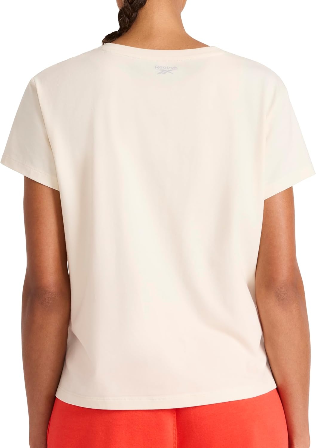 image:imageReebok Womens Embroidery Hit Graphic Crewneck TShirt Standard Fit Lightweight Stretch Cotton FabricAlabaster Standard