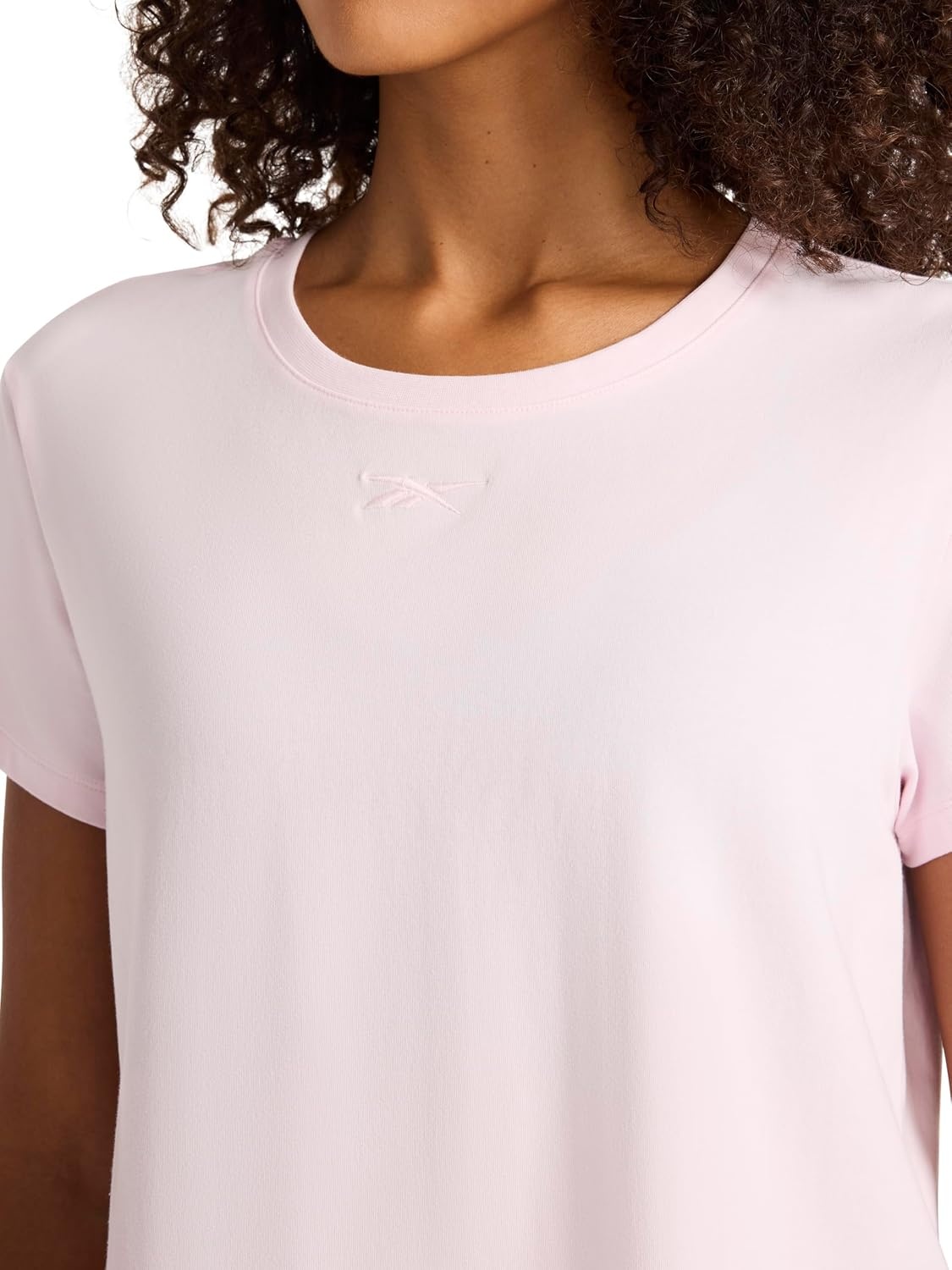 image:imageReebok Womens Embroidery Hit Graphic Crewneck TShirt Standard Fit Lightweight Stretch Cotton FabricFrosted Berry Standard