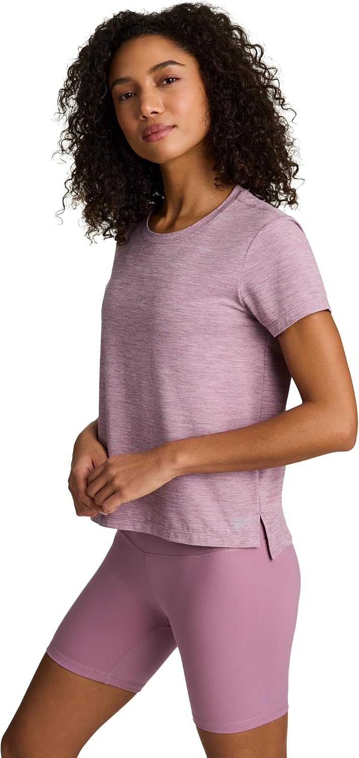 image:imageReebok Womens Flow Tshirt and 6 Short Set Slim Fit Moisture WickingBerry Chill