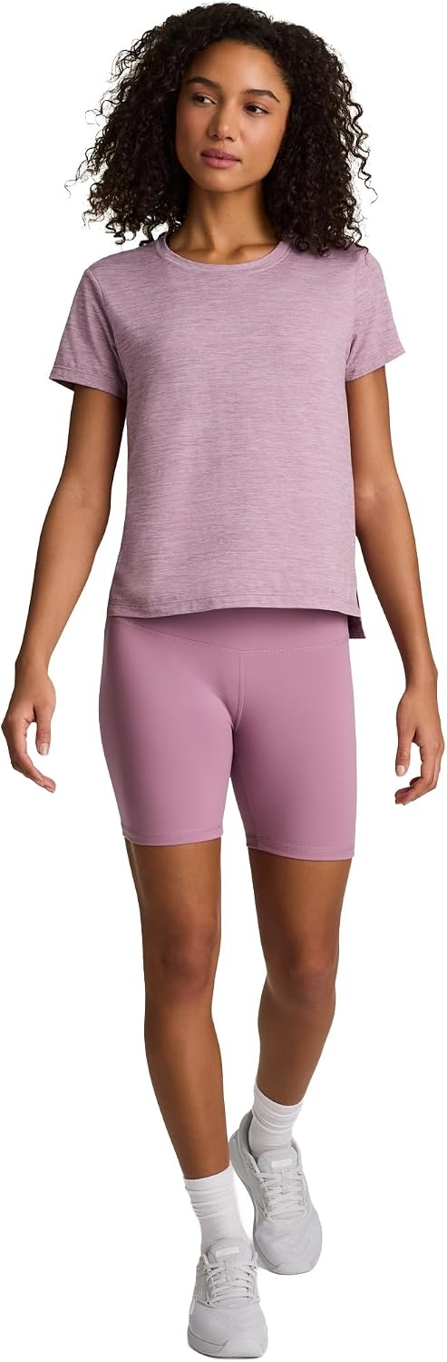 image:imageReebok Womens Flow Tshirt and 6 Short Set Slim Fit Moisture WickingBerry Chill