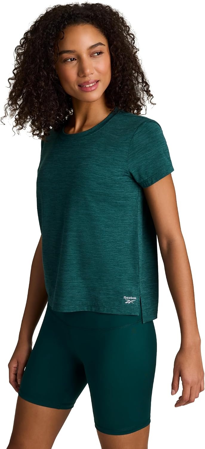image:imageReebok Womens Flow Tshirt and 6 Short Set Slim Fit Moisture WickingMetal Green