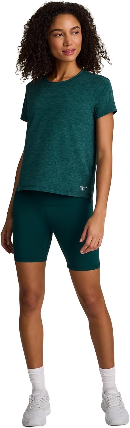 image:imageReebok Womens Flow Tshirt and 6 Short Set Slim Fit Moisture WickingMetal Green