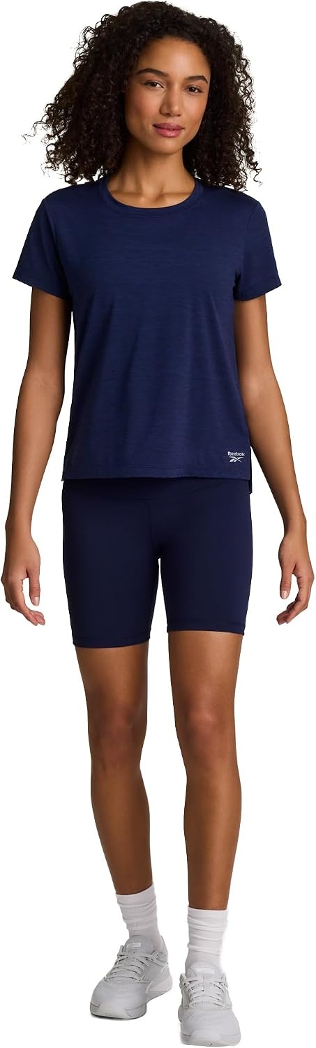 image:imageReebok Womens Flow Tshirt and 6 Short Set Slim Fit Moisture WickingNavy