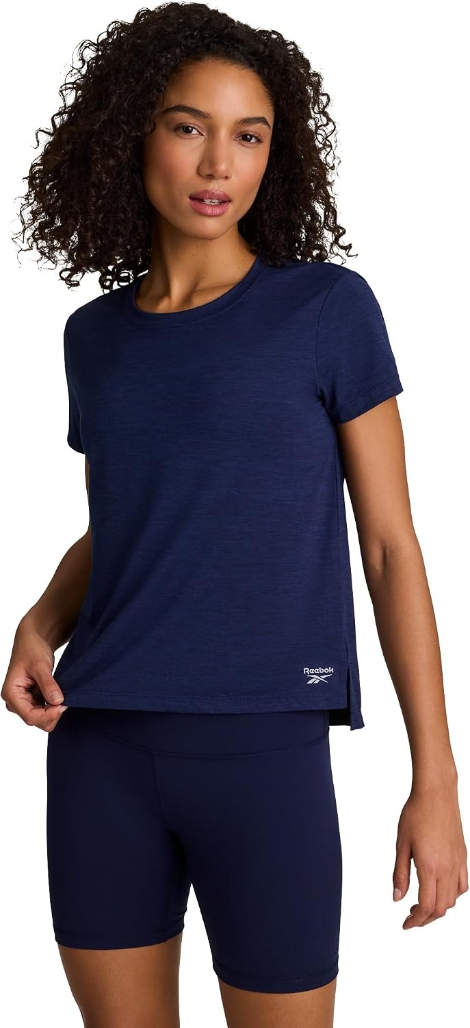 image:imageReebok Womens Flow Tshirt and 6 Short Set Slim Fit Moisture WickingNavy