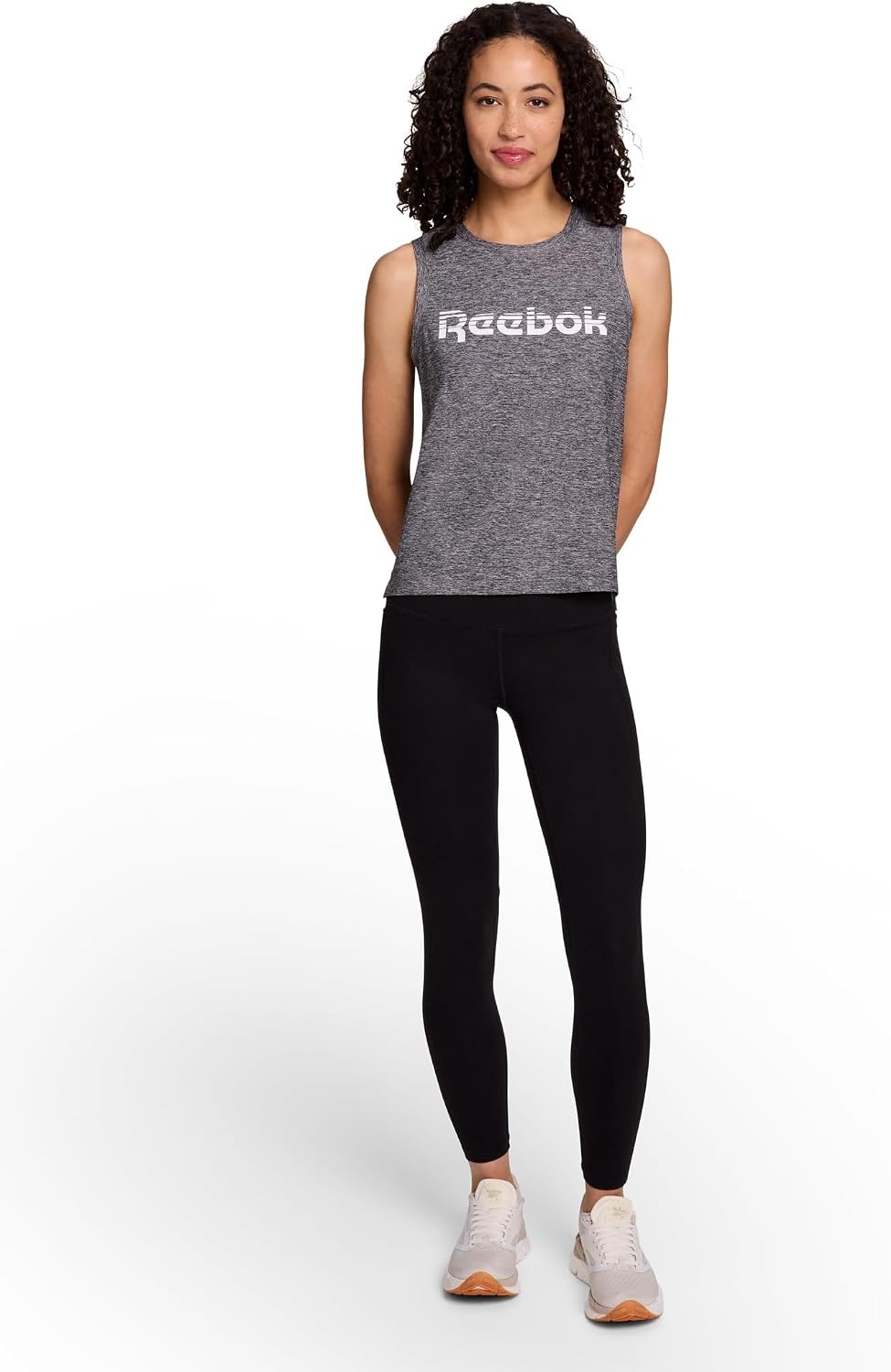 image:imageReebok Womens Glow Sleeveless Cropped Tank TopBlack Heather